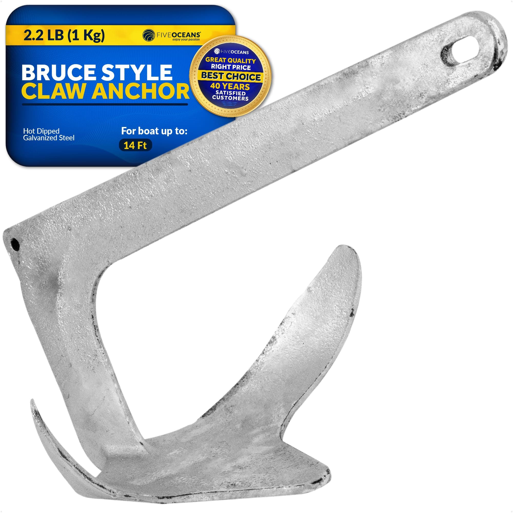 Five Oceans Bruce Style Claw Anchor, Boat Anchor, Multiple Sizes, for Pontoon, Kayaks, Paddle Boards, Fishing Boats, Bass Boats, Sport Boats, Sportyachts, Sailboats