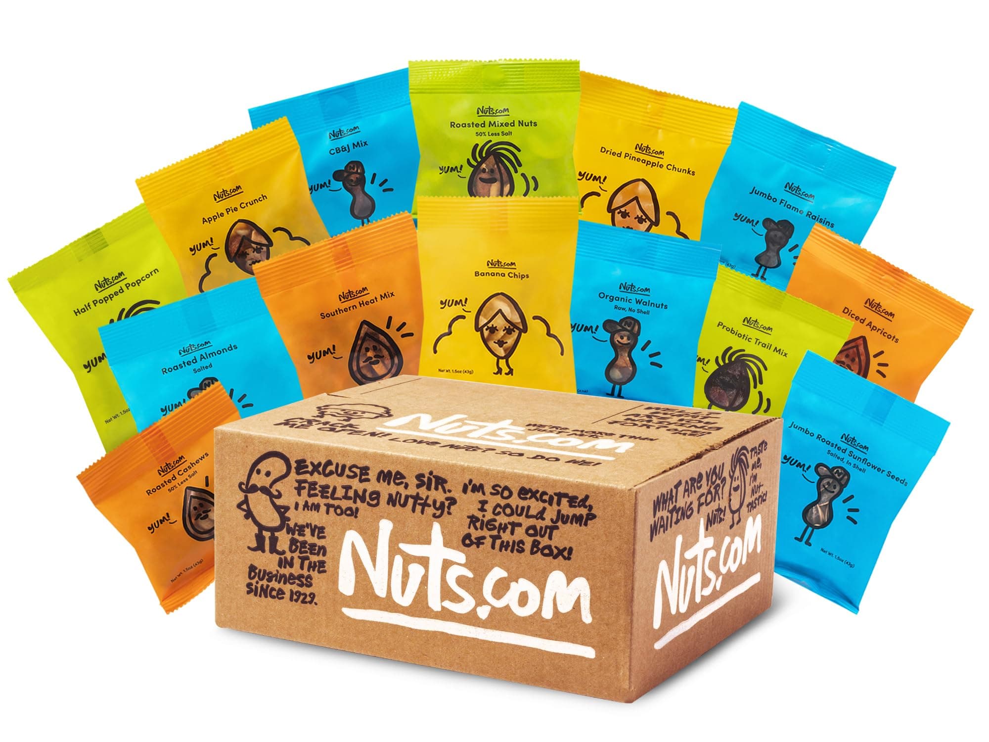 Nuts.com - Nuts and Dried Fruits Snack Box – Gourmet Mix Assortment for Festive Gifts – Package Includes Mixed Nuts, Dried Apricots & Fruits, Trail Mix, Heat Mix and Apple Pie Crunch