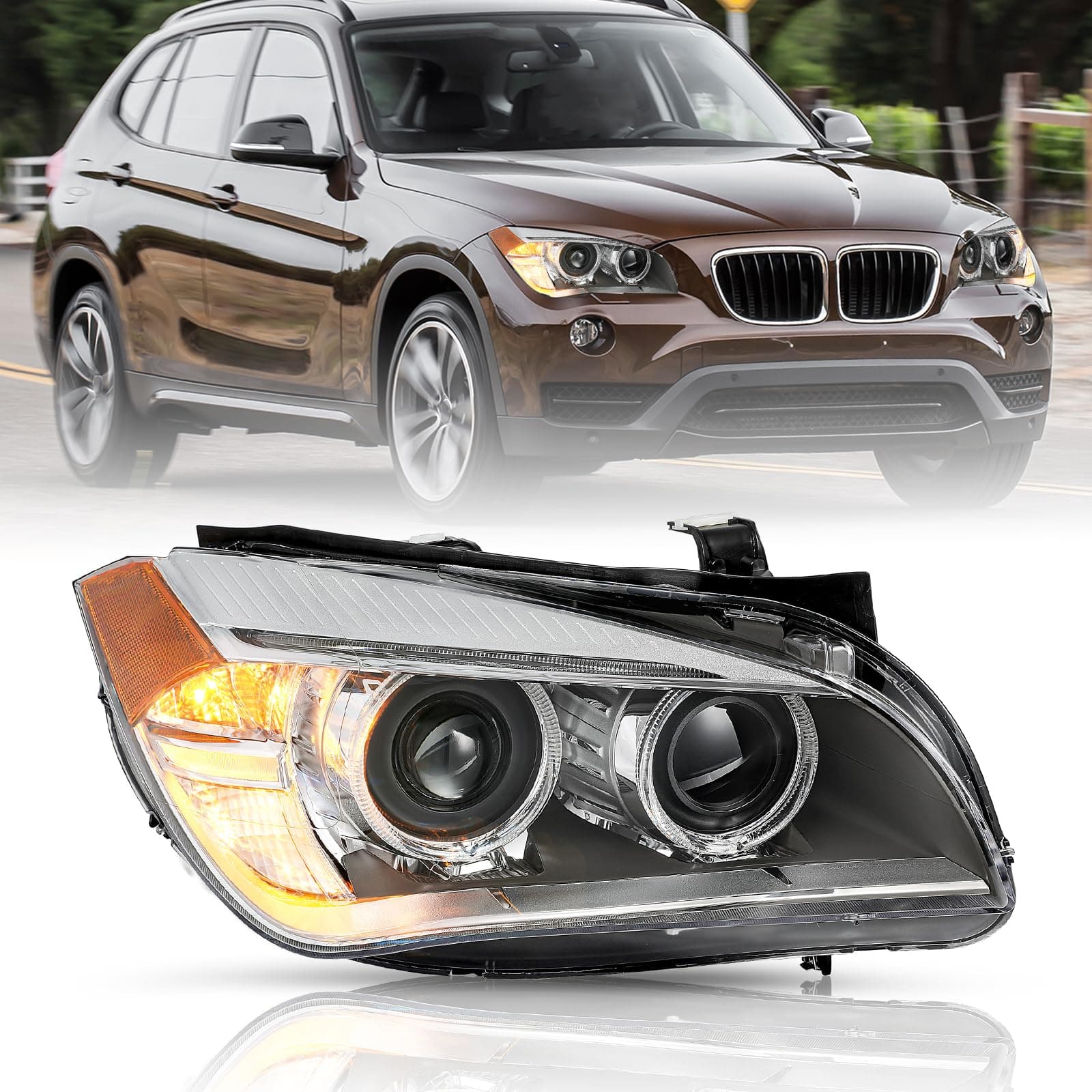 Fit for 2013-2015 BMW X1 Headlight Assembly – OEM Replacement Xenon Headlamp w/LED DRL, Direct Fit for Non-AFS Models Right Passenger Side