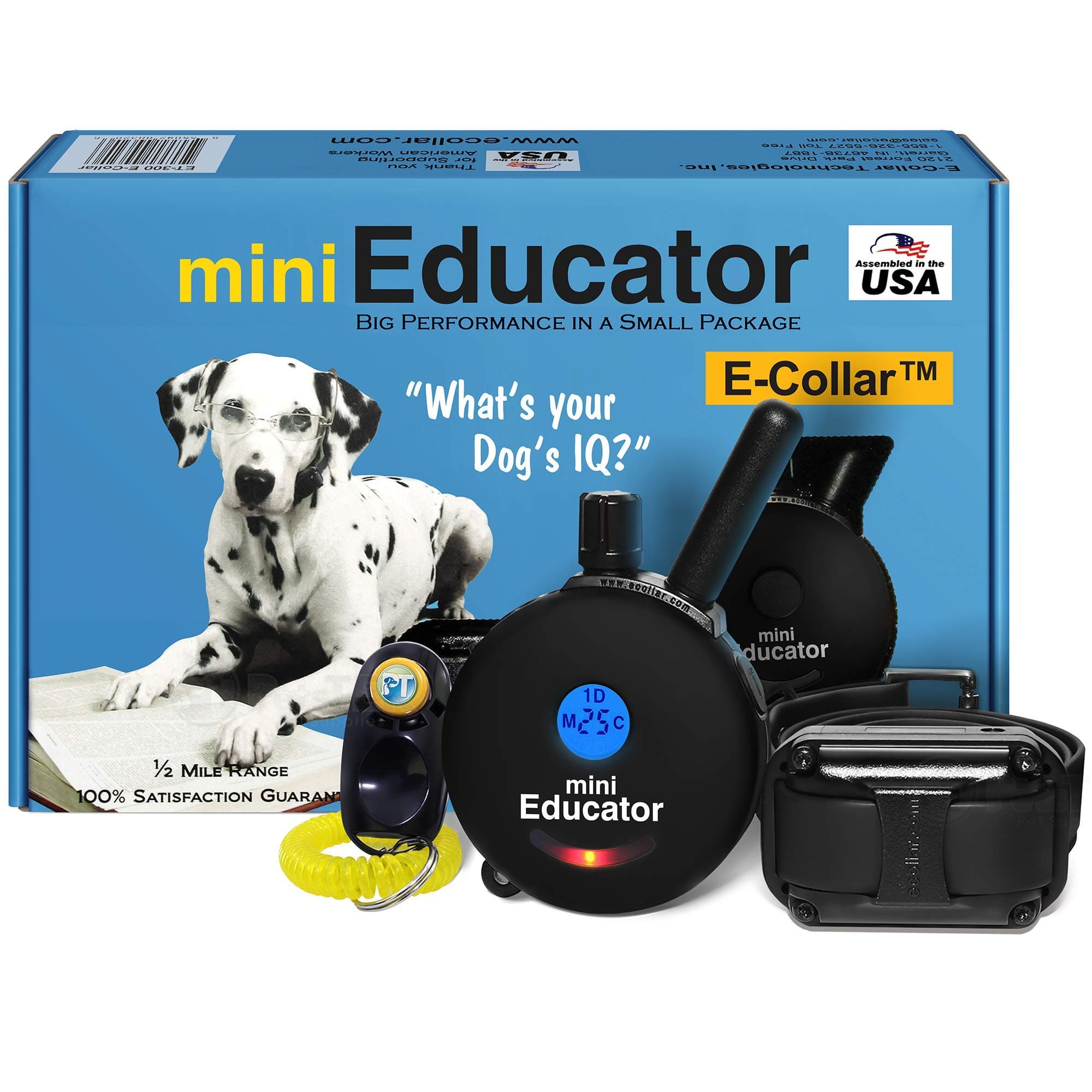 Educator ET-300 Black Mini E Collar for Dog Training with Remote - 1/2 Mile Range, Waterproof, 100 Blunt Stimulation Levels, Tone or Vibration Mode, Night Light Tracking for Small, Medium & Large Dogs