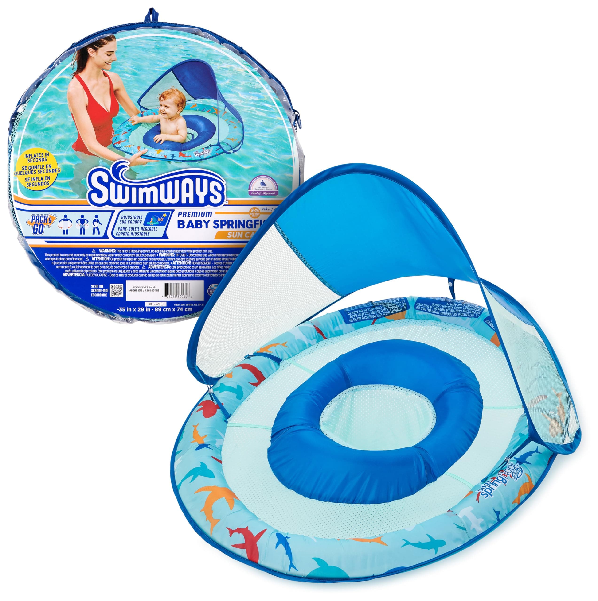SwimWays Baby Spring Float with Adjustable Canopy and UPF Sun Protection