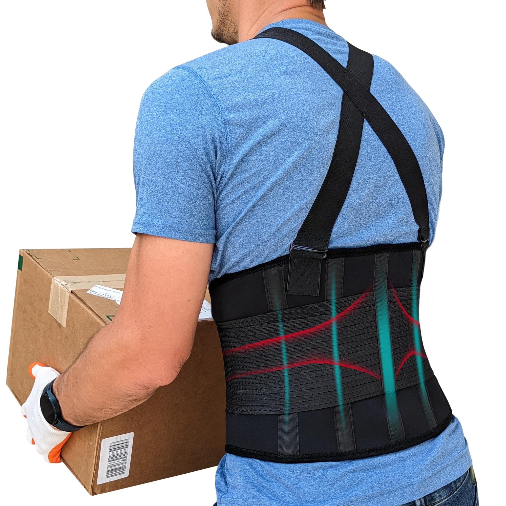 Back Brace for Men Lower Back Heavy Lifting with Suspenders, Back Support Belt for Work, Lower Back Brace with Lumbar Support for Back Pain Relief, Construction Warehouse Moving Belt, Size L