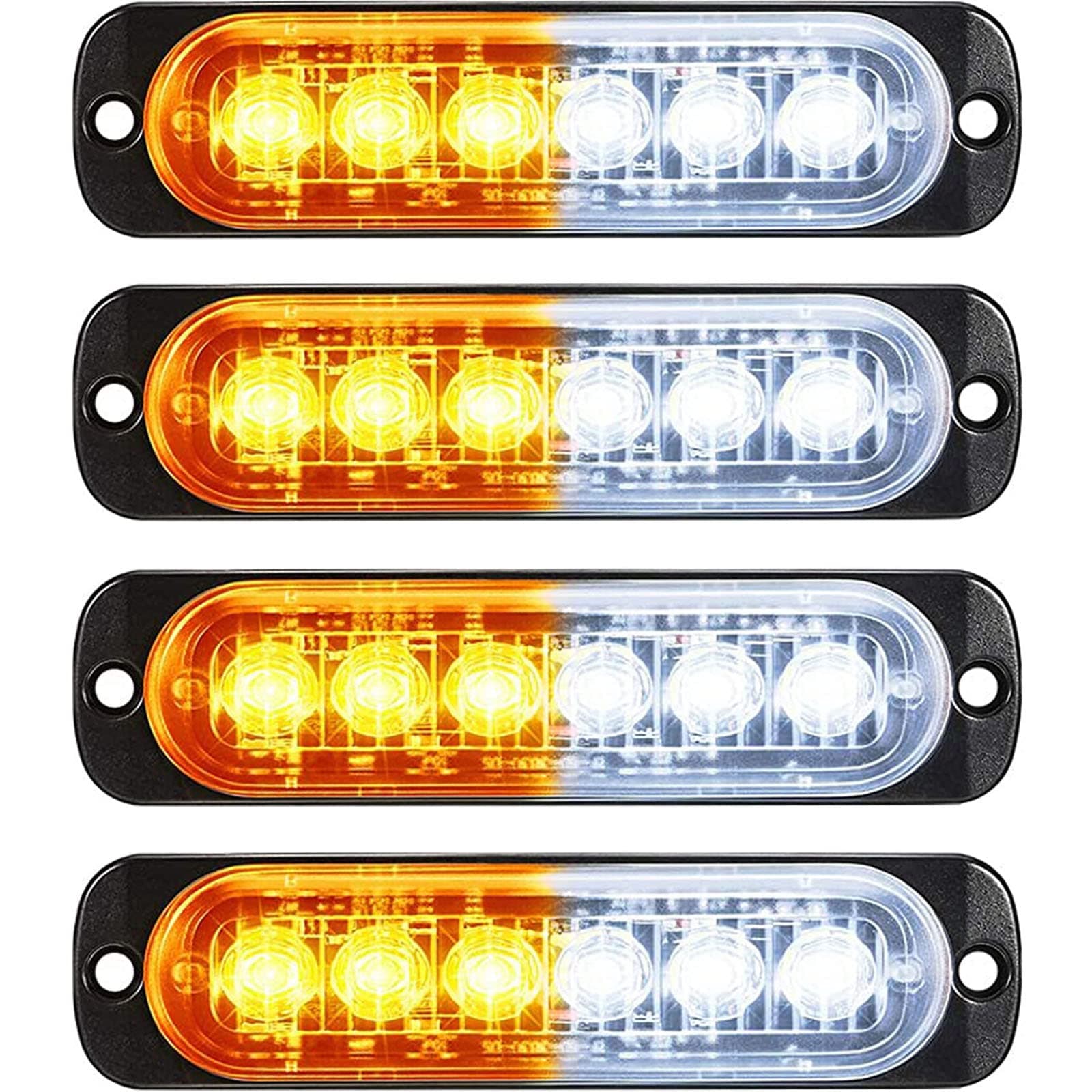 LED Emergency Strobe Lights Car Light Strobe Bars Surface Mount Amber Lights White Windshield Lights Bars Hazard Shiny Strobe Lights with Pads and Screws for off Road Truck Car Decor (4 Pieces)
