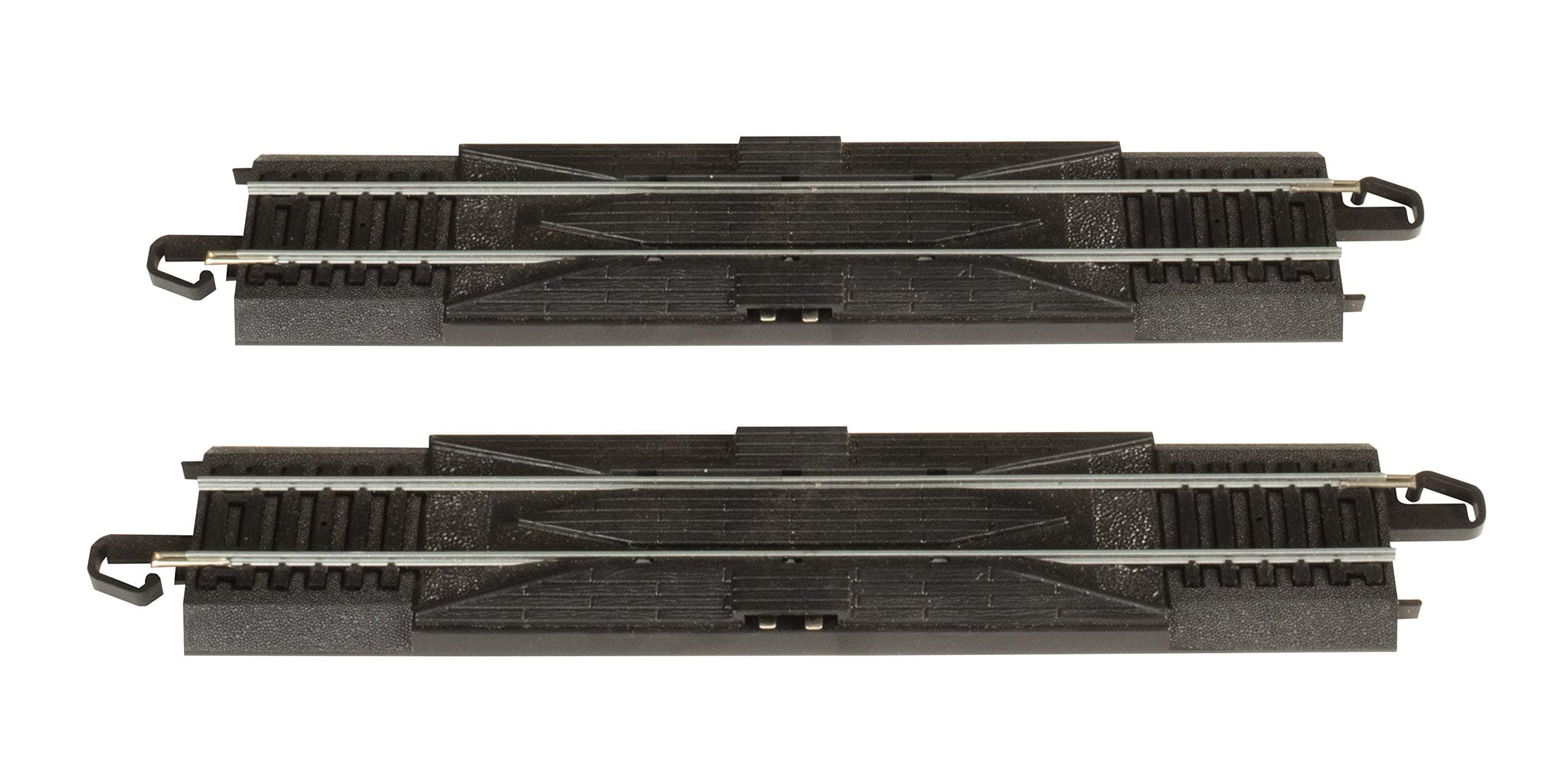 Bachmann Trains - Snap-Fit E-Z TRACK 9” STRAIGHT RERAILER (2/card) - STEEL ALLOY Rail With Black Roadbed - HO Scale