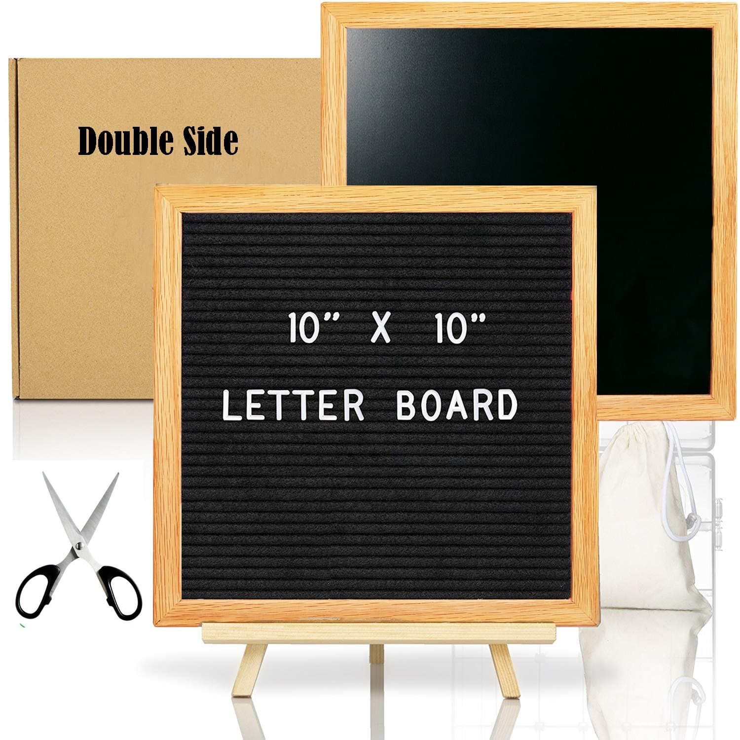 Double Sided Felt Letter Board with Chalkboard -10 x10 Black Changeable Message Sign with Wooden Frame, Letter Number Emoji, Kids School Board Sign, Christmas Baby Shower Home Office Decoration Gift