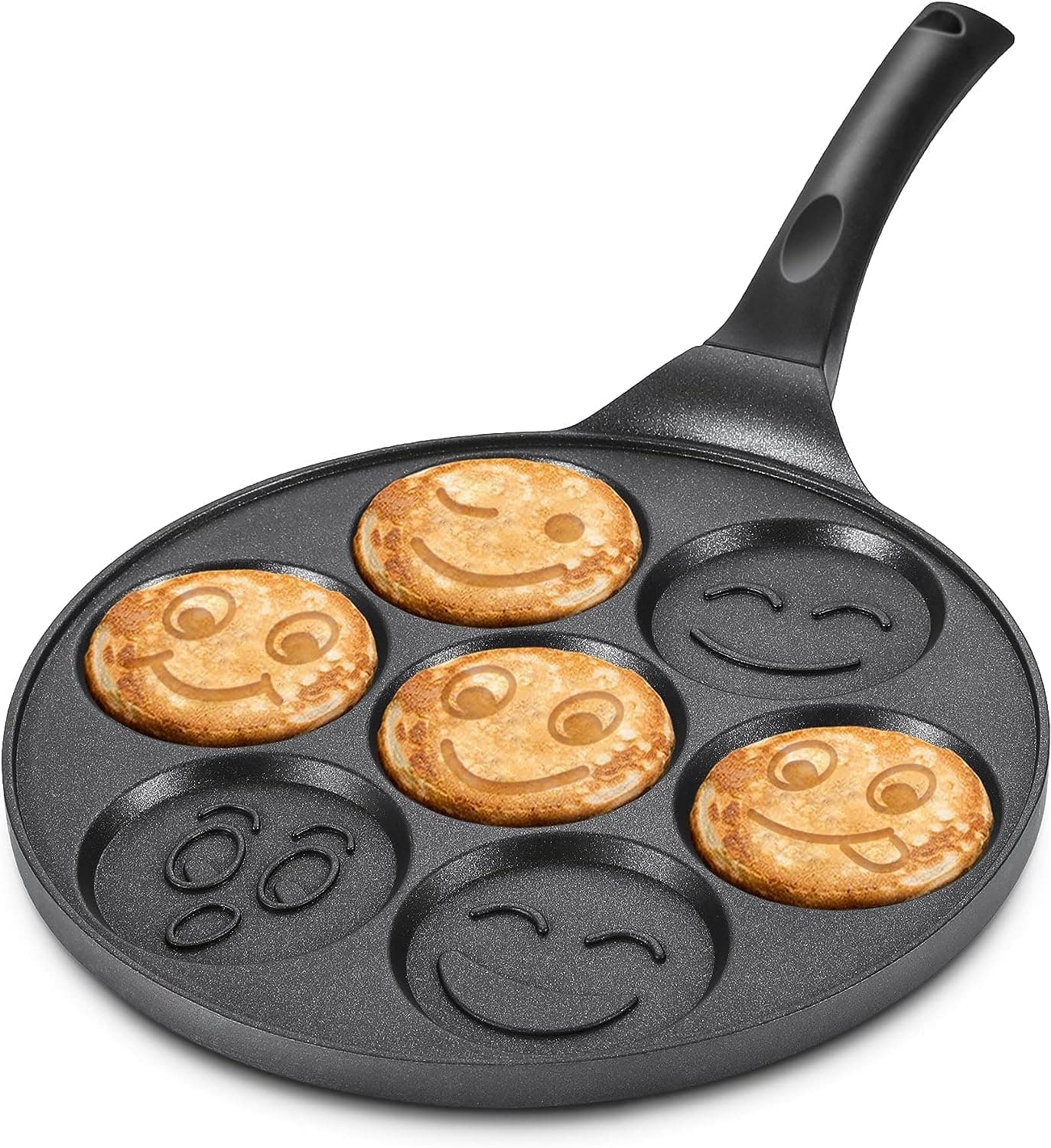 Pancake Pan Nonstick Griddle Pancake Maker Mini Pancake and 7 Smiling Face Cups Pan Breakfast Crepe for Kids, Black