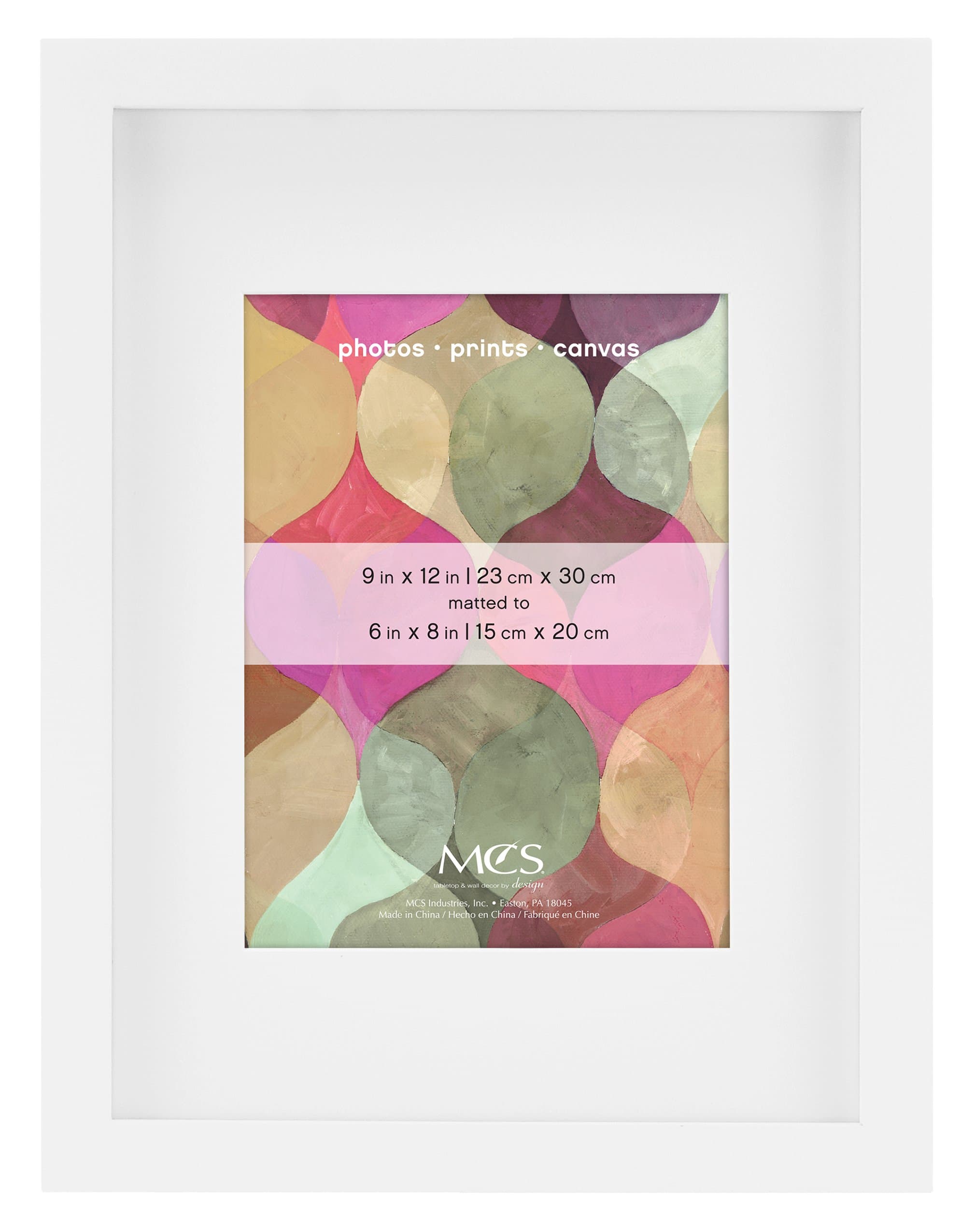 MCSArt Frame with Mat Opening, White, 9 x 12 in