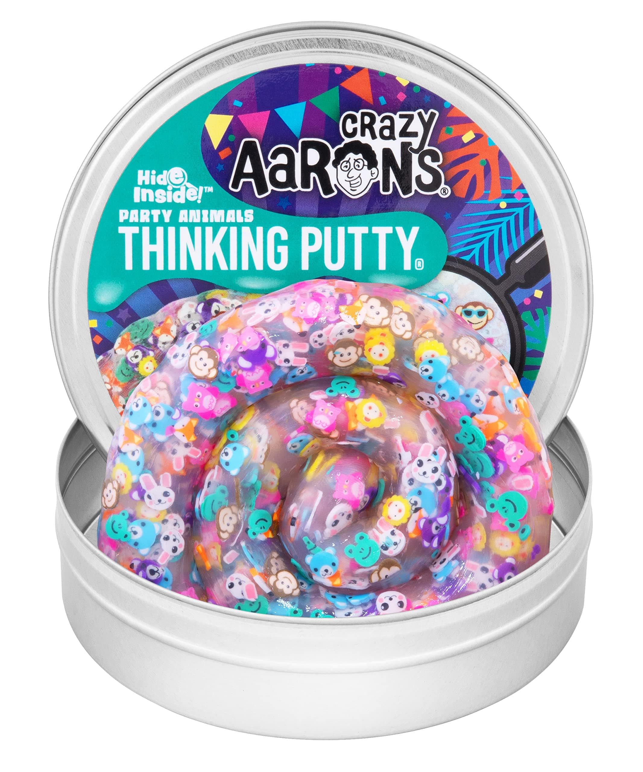 Hide Inside!® Party Animals Thinking Putty® - 4" Tin Thinking Putty - Non-Toxic Sensory Play Putty - Never Dries Out - Creative Toy for Kids and Adults