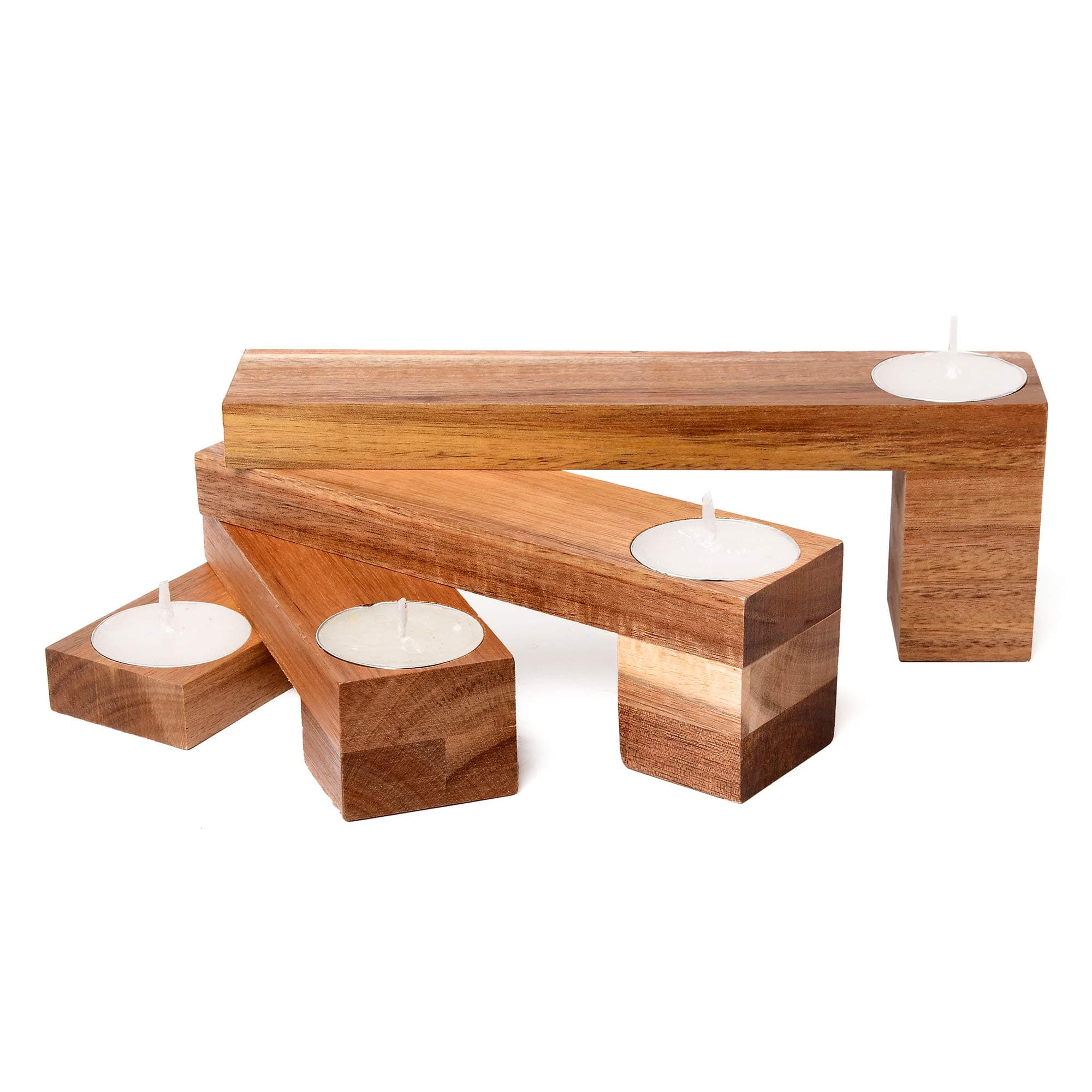 Bamboo Tea Light Candle Holder – Holds 4 Refillable Tea Lights for a Beautiful Table Centerpiece in Your Home Decor – Eco-friendly, Biodegradable, Non-GMO and BPA-Free Candle Decor