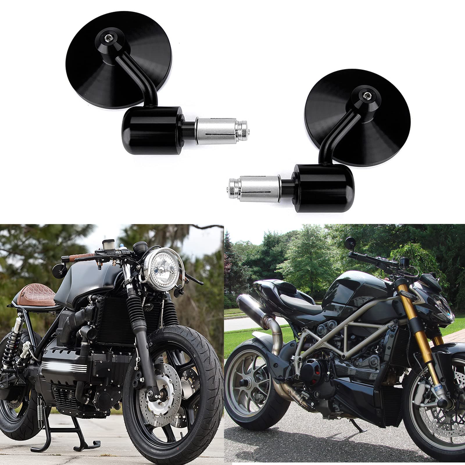 Rich Choices Round 7/8" Handle Bar End Motorcycle Side Mirrors Compatible With Street Bike Cafe Racer Sports bikes Chopper, Cruiser Sport FZ8 FZ-07 09
