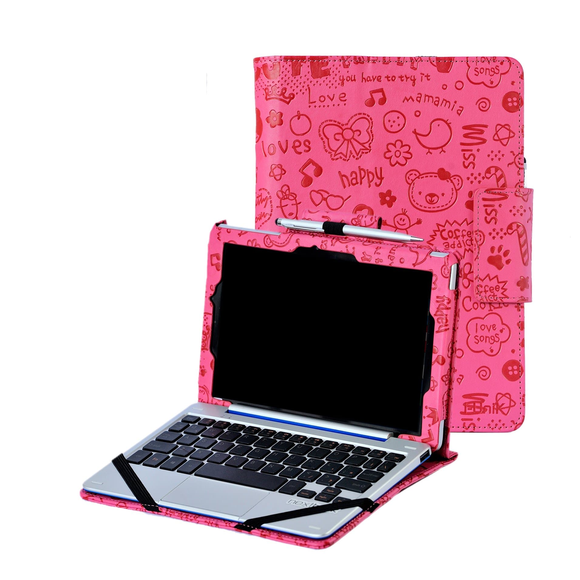 i-unik Nextbook Flexx 9 case, CASE for Nextbook Flexx 9 8.9" (NXW9QC132) 2-in-1 Windows 10 Tablet Support Sleep Awake Function Bonus Stylus - Cute Pink Kid