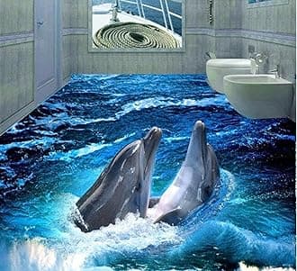 Wall Mural Wallpaper 108 x 75 inch (Width x Height) 3D PVC Flooring Custom Floor Wall Paper Dolphin 3D Bathroom