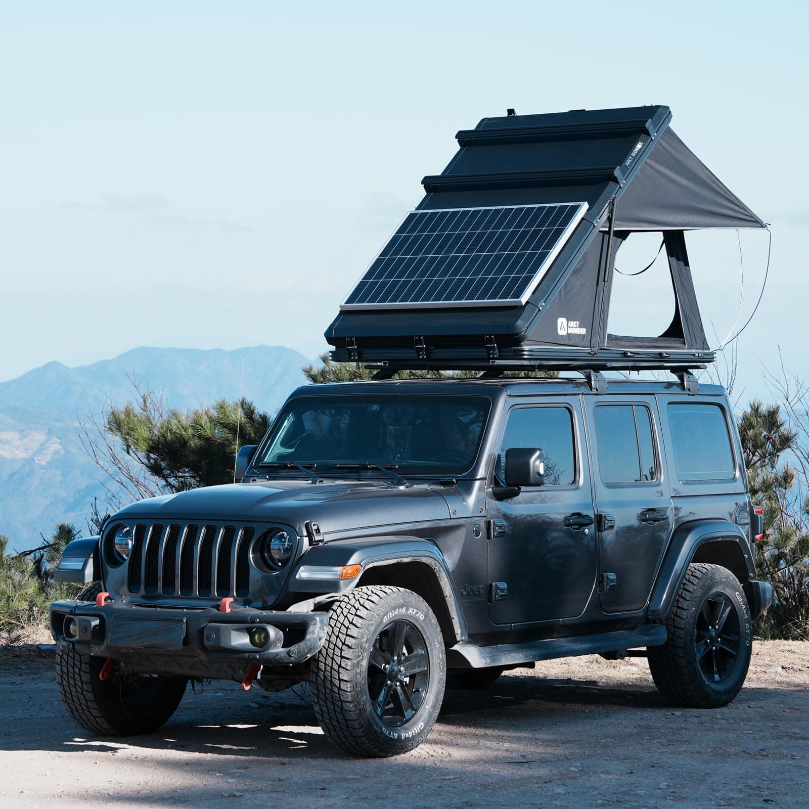 Rooftop Tent Hard Shell,Solar Panel Roof top Tent Hardshell, pop up Rooftop Camping for Jeep Truck Car SUV Van Wrangler.