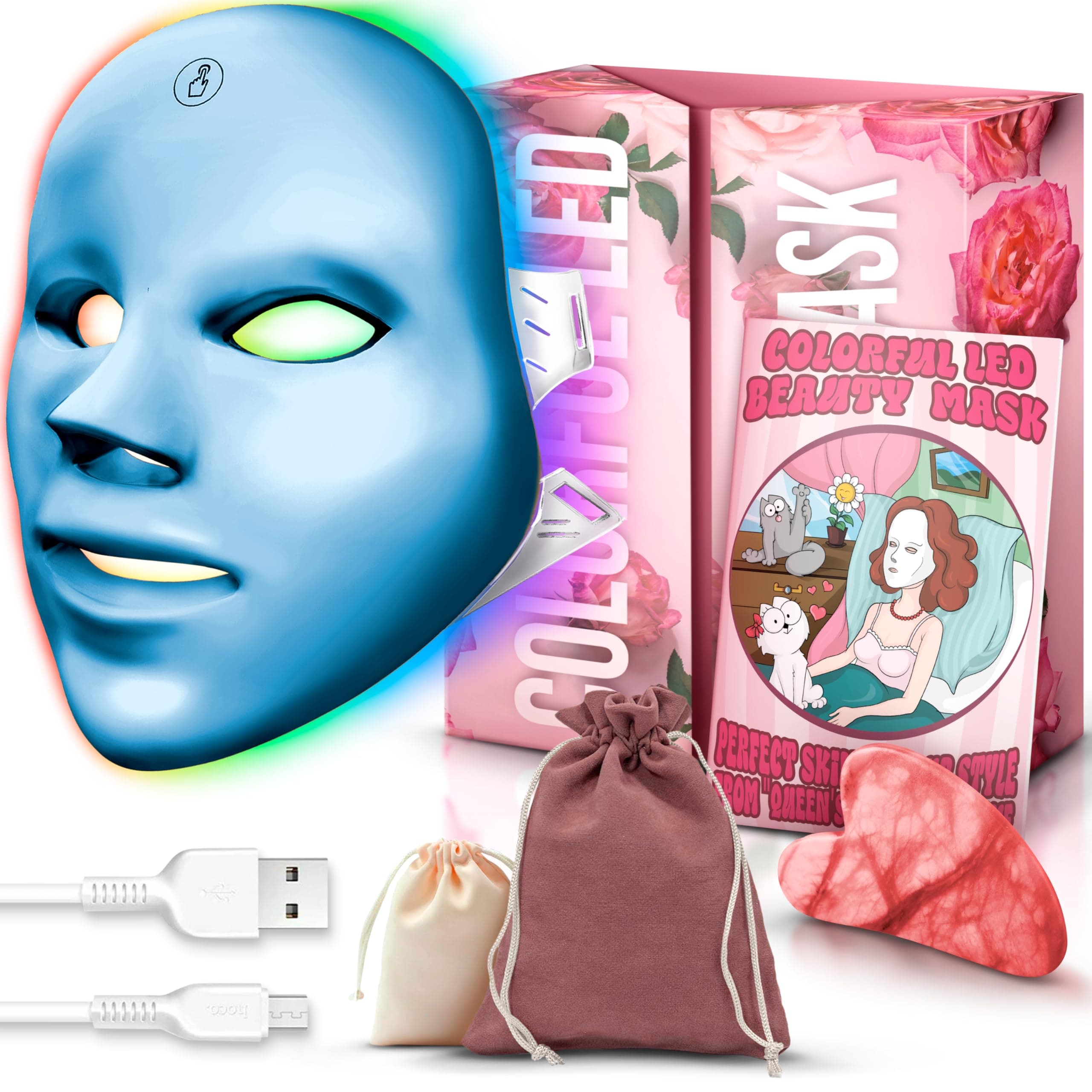 Red Light Therapy for Face, Led Face Mask Light Therapy, 7-1 Colors LED Facial Skin Care Mask, Salon Effect at Home (Blue)
