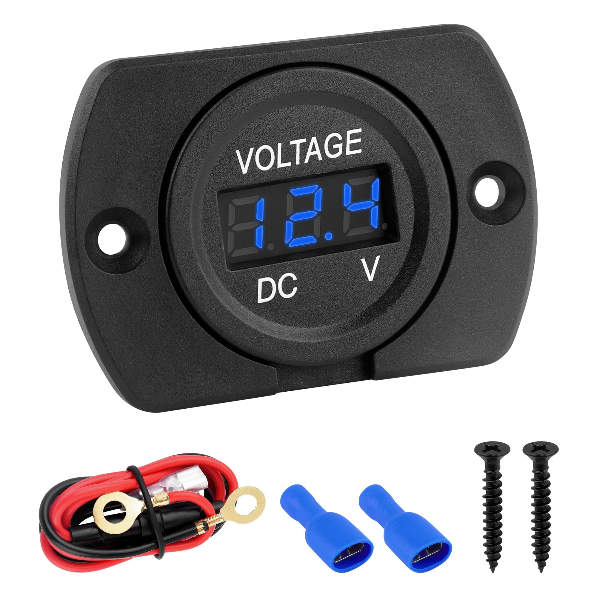 Car LED Digital Display Voltage Meter,Waterproof 12-36V Meter Digital Battery Monitor with Blue Light LED Digital Voltage Display,Voltage Gauge Fit for Motorcycle,Marine