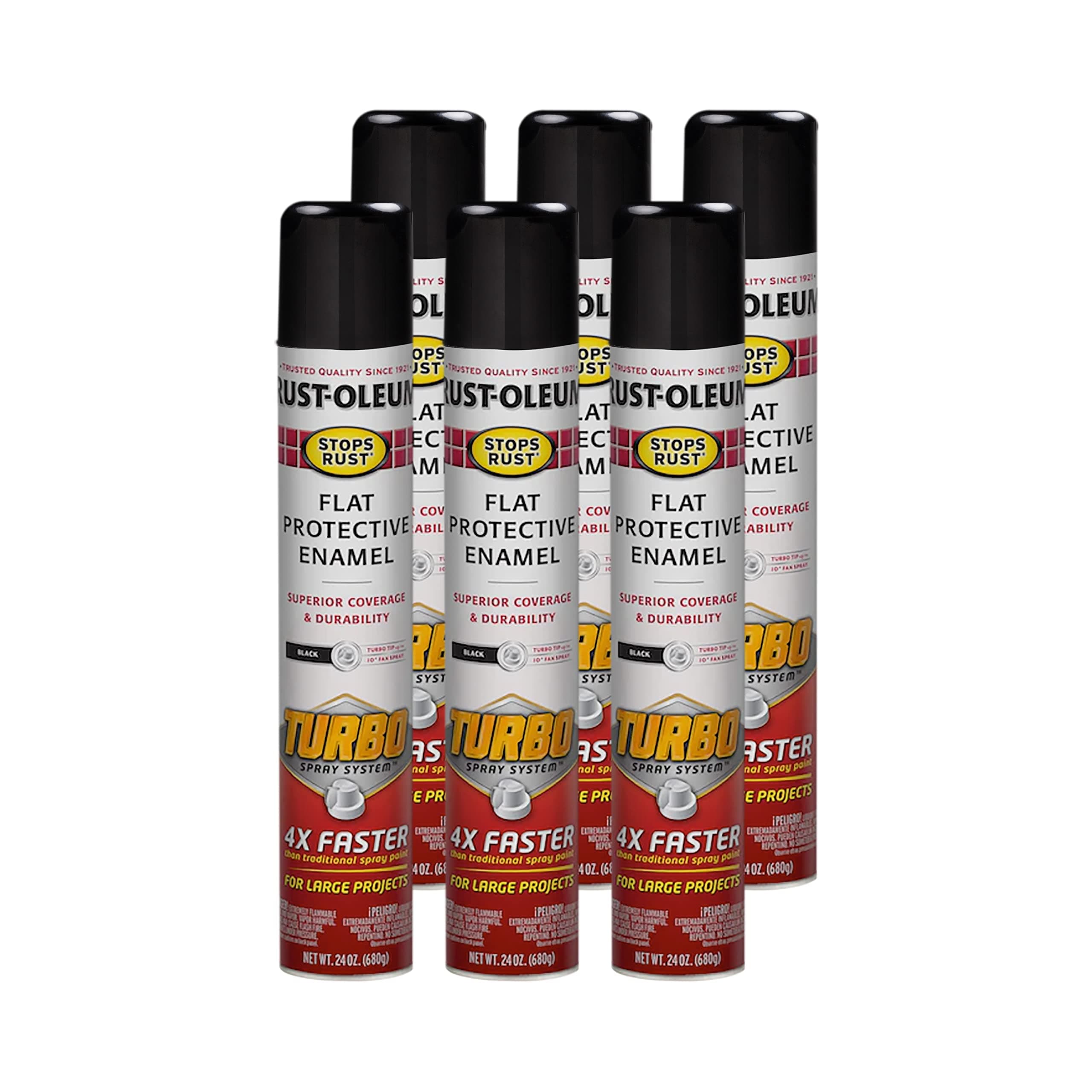 376298-6PK Stops Rust Turbo Spray System Spray Paint, 24 oz, Flat Black, 6 Pack