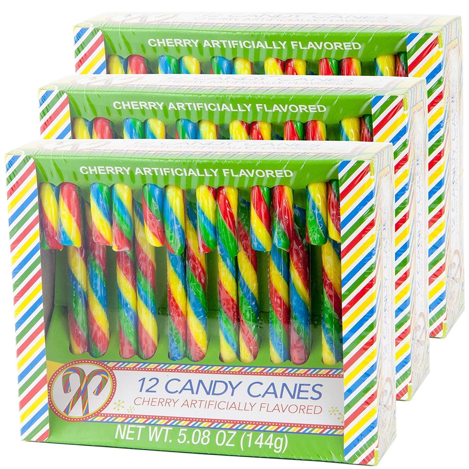 Candy Cane Cherry Flavored | 12 Pieces in Each Box - Net 5.08 Oz Pack of 3 - 36 Total Count | Individually Wrapped (Cherry)