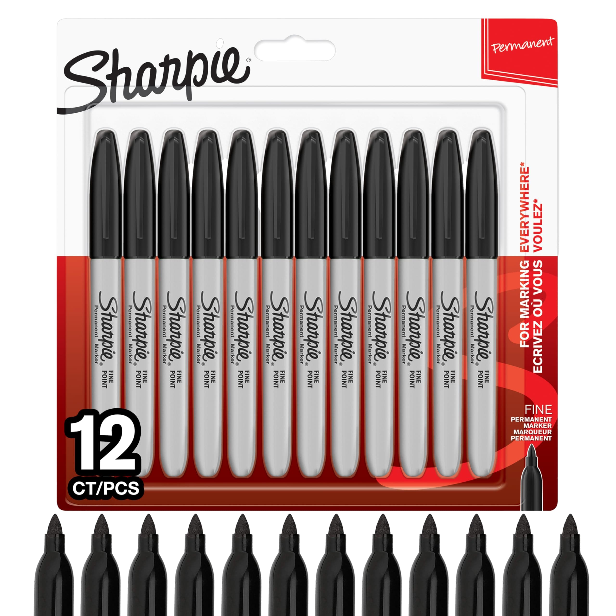 Sharpie Permanent Markers | Fine Point | Black | 12 Count