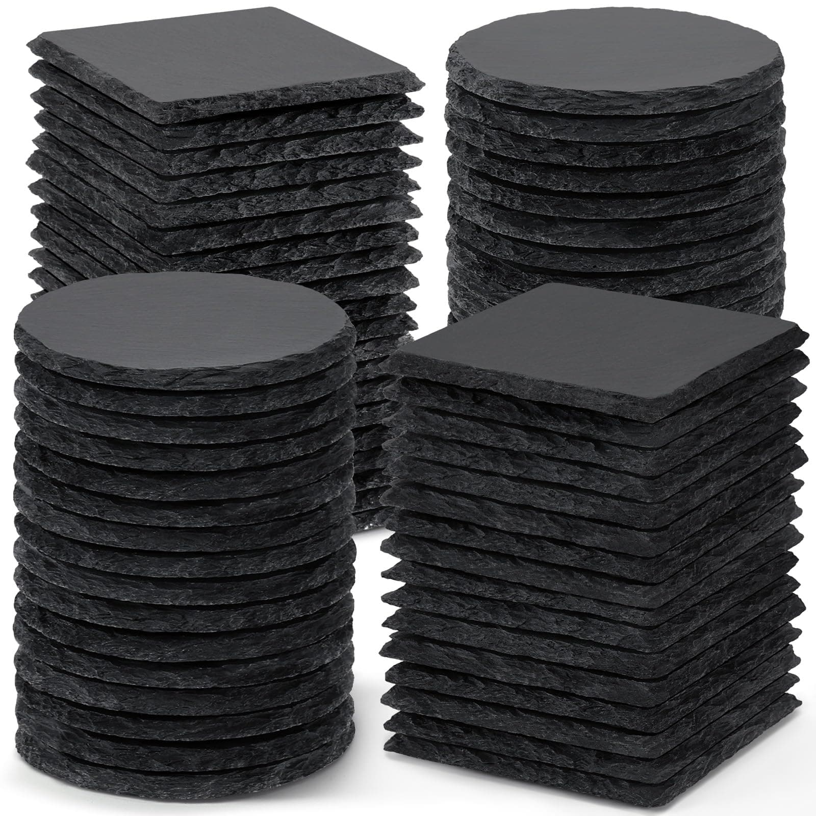 72 PCS Black Slate Stone Coasters, MAPRIAL 4 Inch 36 PCS Square, 36P Round Coaster Bulk for Laser Engraving Material Blank Handmade Drinks Costers for Engraver, Etching, Gifts, Christmas, DIY, Wedding