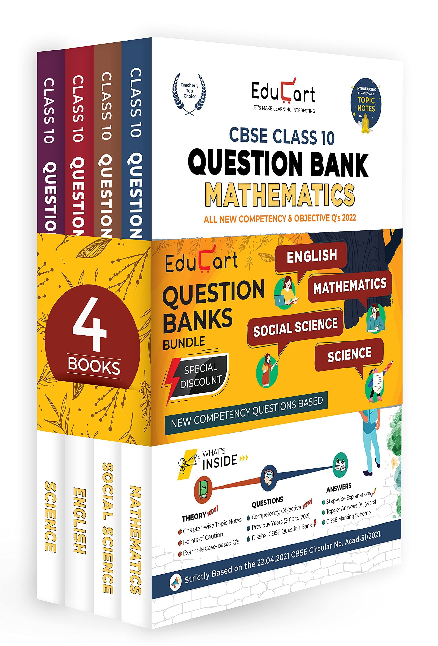 Educart Question Bank Class 10 Bundle Of Cbse Science, Maths, Sst & English 2022 ( All In One Combo Set Including 1000S Of New Term Based Mcqs)