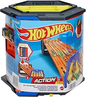 ​ Roll Out Raceway Track Set, Storage Bucket Unrolls into 5-Lane Racetrack for Multi-Car Play, Connects to Other Sets, With 1 1:64 Car, For Kids 4 Years & Up