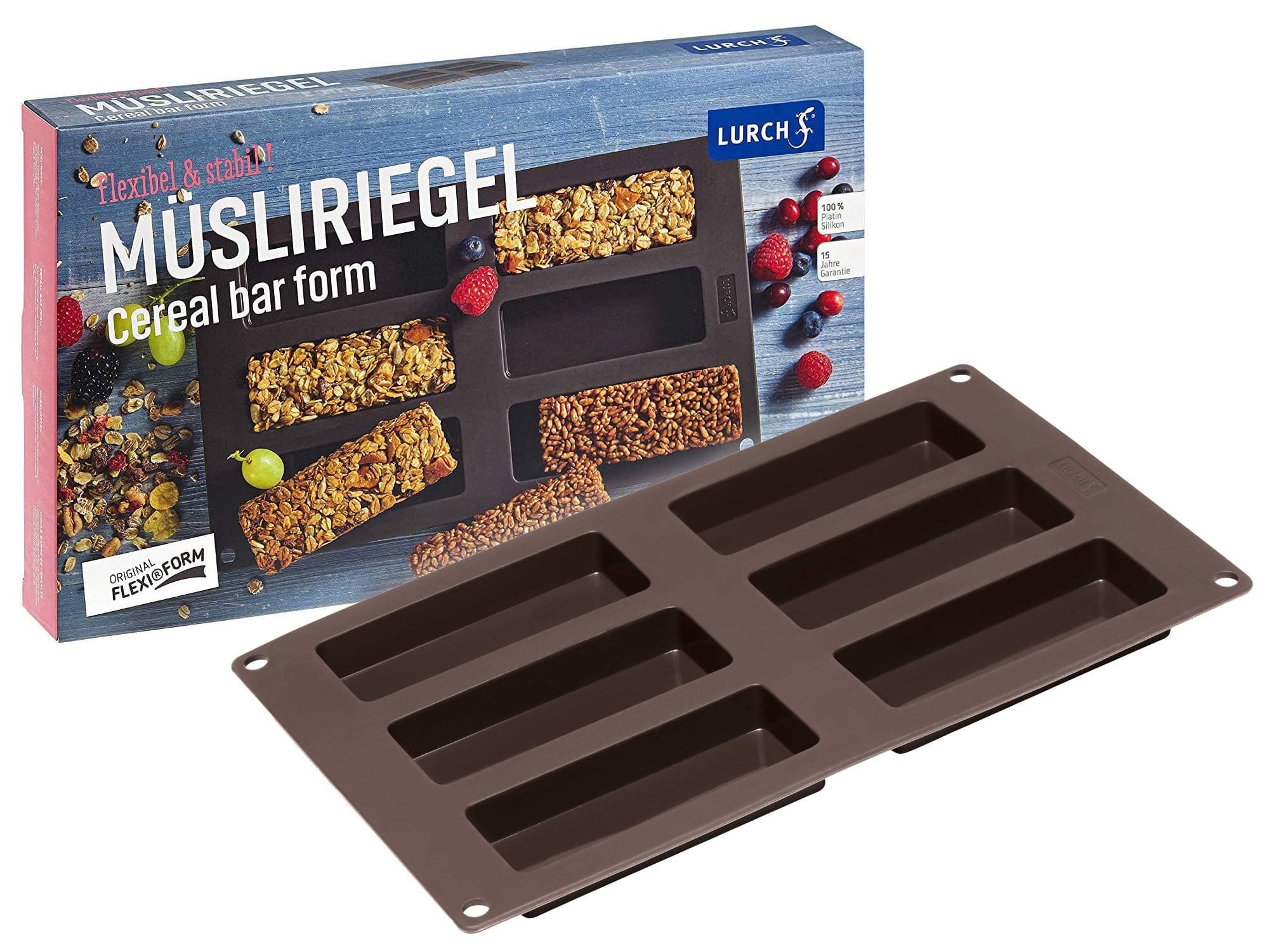 Lurch Germany Flexiform Silicone Cereal Bar | Granola Bar Mold | Rectangle Mold | Soap Bar Mold | Resin Mold Rectangle | Candy Bar Mold | Chocolate Bar Mold | 11.8 X 6.9 In 6 Cavity - Brown