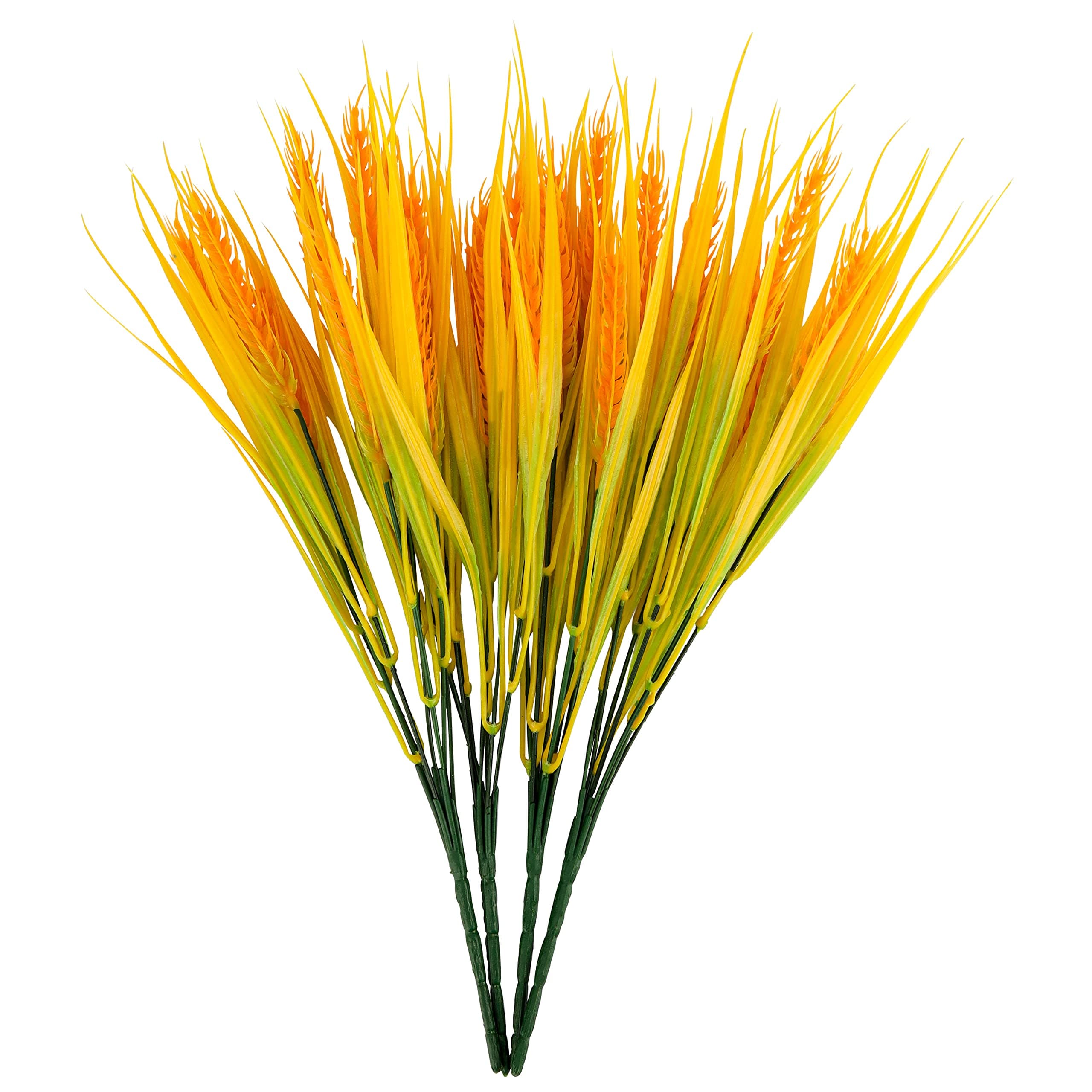 BELLE VOUS 4 Pack of Artificial Plastic Wheat Grass Plants - Realistic Fake Indoor/Outdoor Greenery Shrubs for Home, Office, Garden & Kitchen - Hanging Bushes for Wedding, Table Decor and Veranda