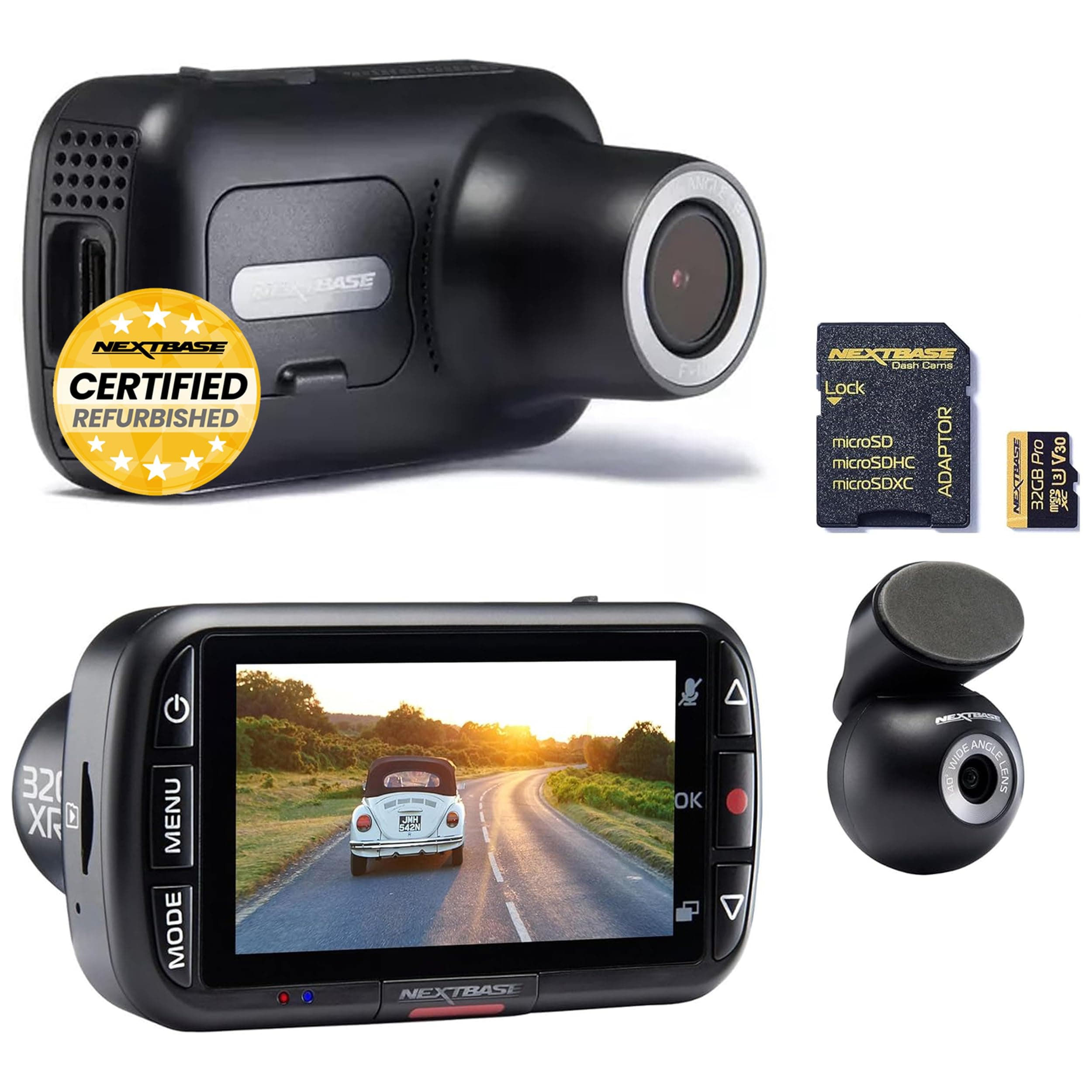 Nextbase 320XR 1080p Dash Cam and 32GB Micro SD Memory Card Bundle - Parking Mode, Night Vision, Automatic Loop Recording and File Protection, Reliable and Durable (Renewed)