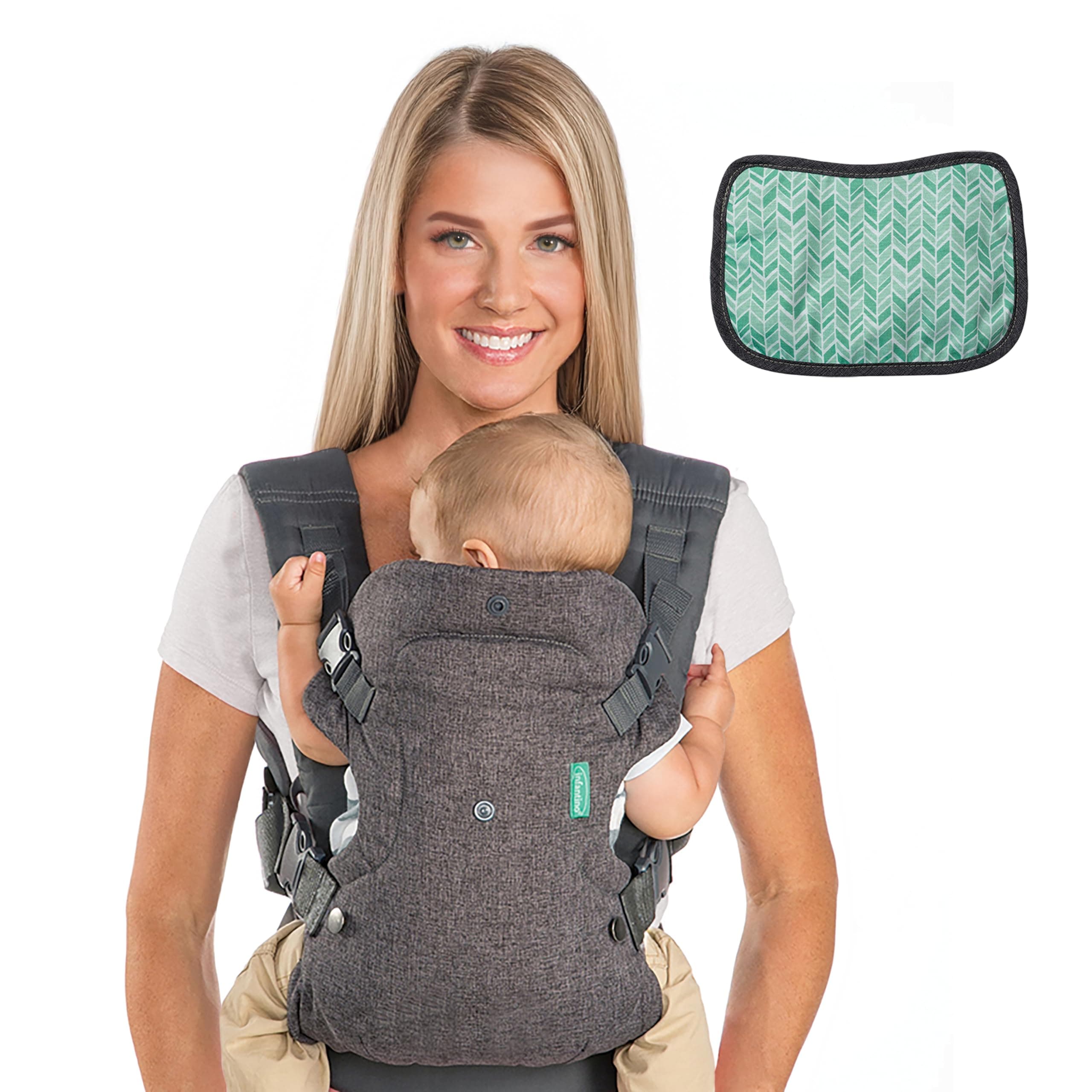 Infantino Flip Advanced 4-in-1 Baby Carrier - Ergonomic, Convertible, Face-in and Face-Out Front and Back Baby Carrier for Newborn to Toddler 3,6-14,5kg, Grey with Bib