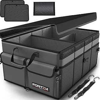 Car Trunk Organizer, Car Storage Organizer, Collapsible Multi Compartment Car Organizer, SUV Trunk Organizer, Non Slip Bottom, Adjustable Securing Straps, Foldable Cover (Grey, Standard Size)