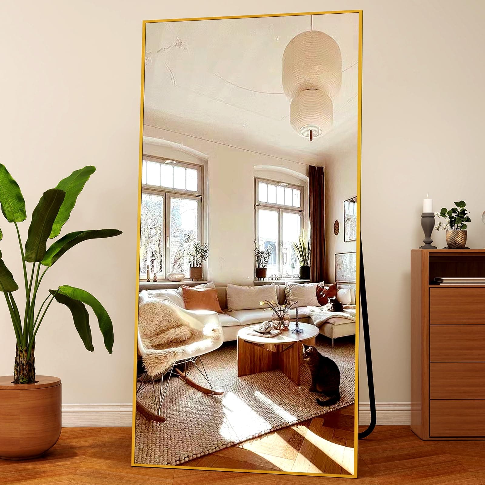 Extra Large 71"x30" Full Length Mirror - Standing, Hanging, or Leaning Rectangle Mirror for Wall or Floor - Wall-Mounted Full Body Dressing Mirrors with Aluminum Alloy Frame for Living Room - Gold