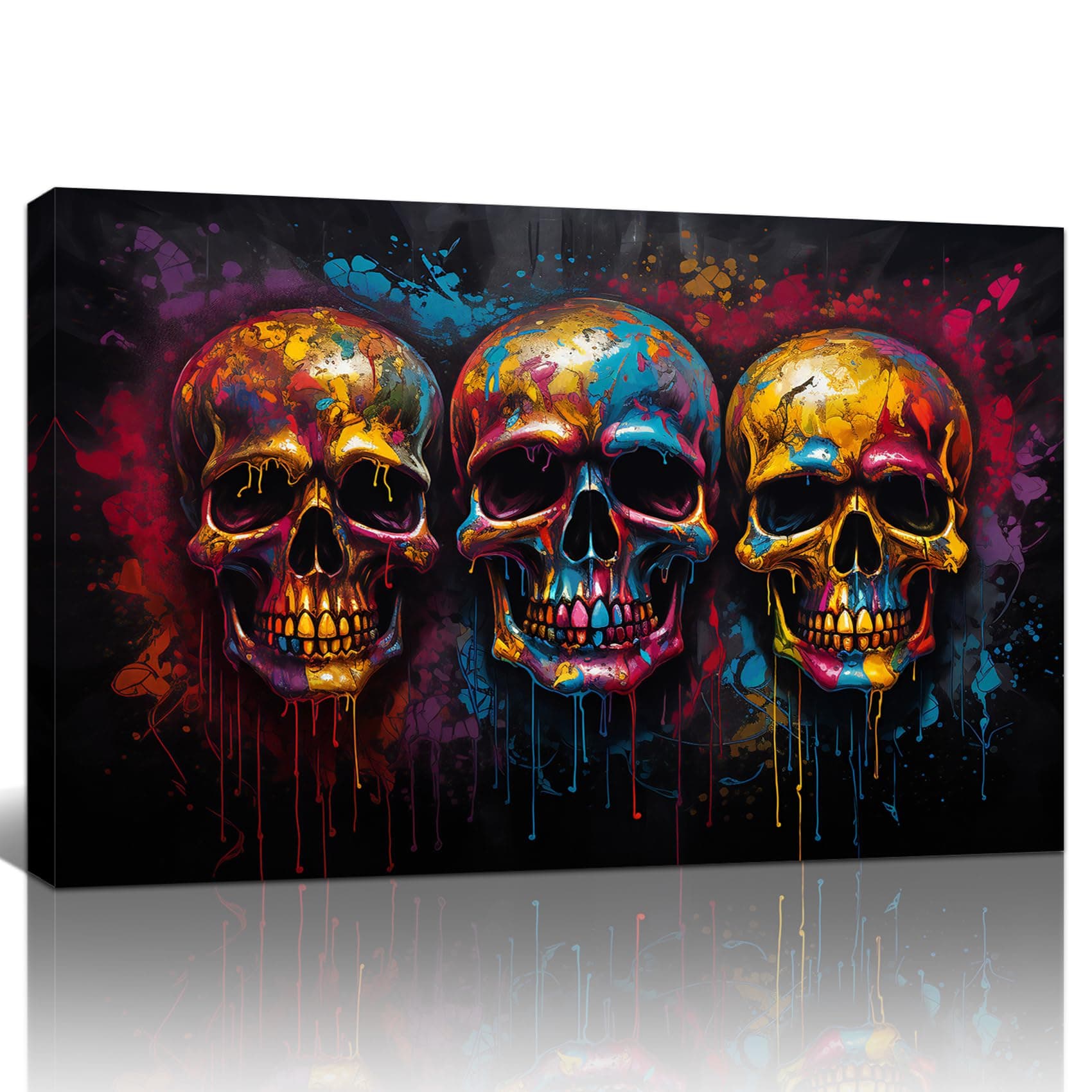 FajerminArt Wooden Framed Graffiti Canvas Wall Art Colorful Skull Skeleton Canvas Prints Painting Wall Artwork Picture for Living Room Bedroom Home Decorations Ready To Hang 24"x36"（60cmx90cm）