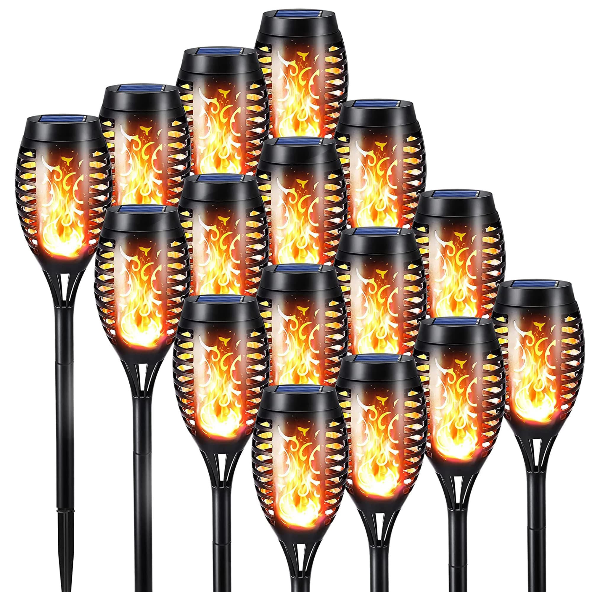 16 Pack Solar Flickering Dancing Flame Lights Waterproof Solar Torch Lights for Outdoor Garden Patio Pathway Yard Driveway Decorative