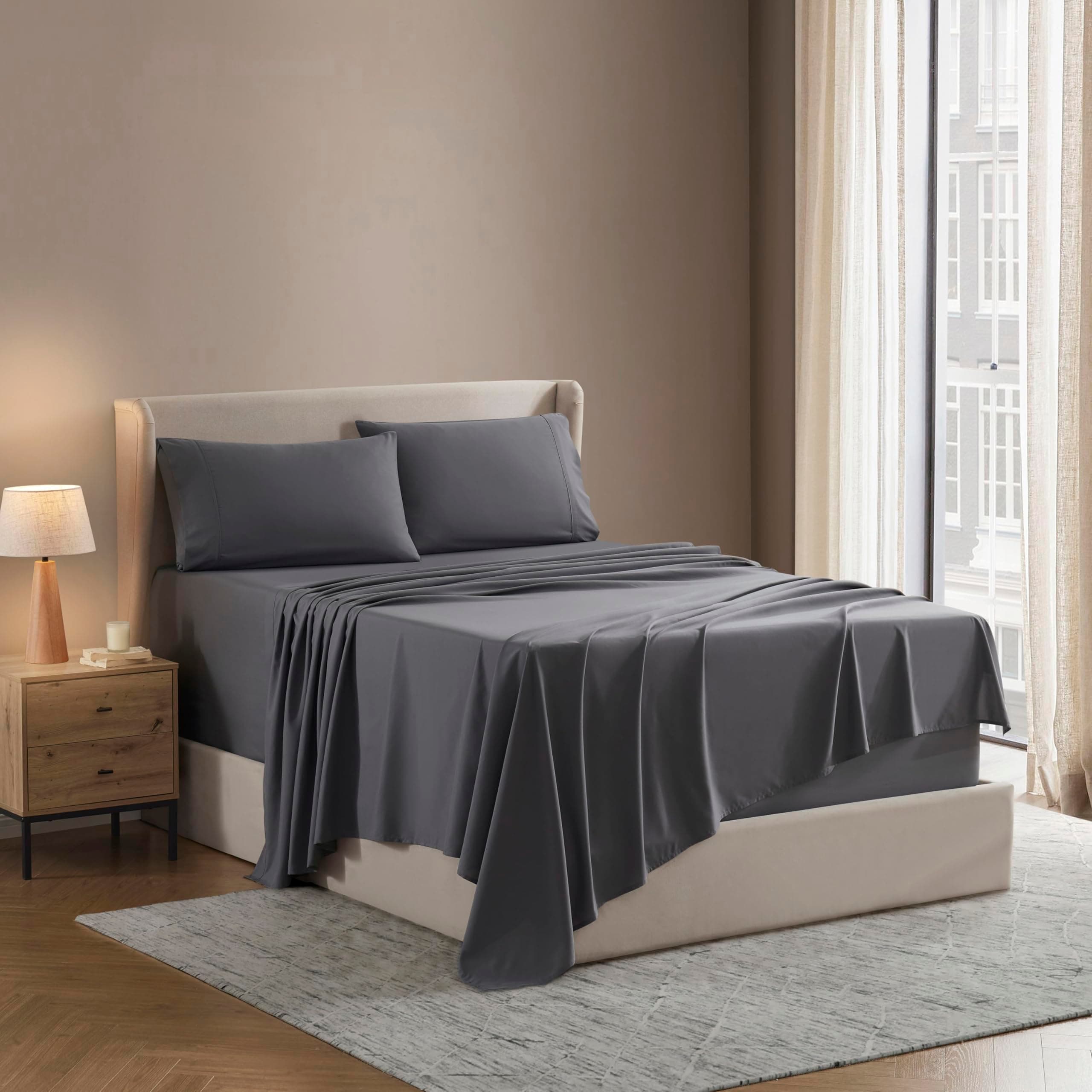 Nestl Queen Bed Sheet Set - Dark Grey - Instantly Soft Microfiber, No Break-in Wash - 4-Piece Deep Pocket Sheets & Pillowcases, Stays Put All Night