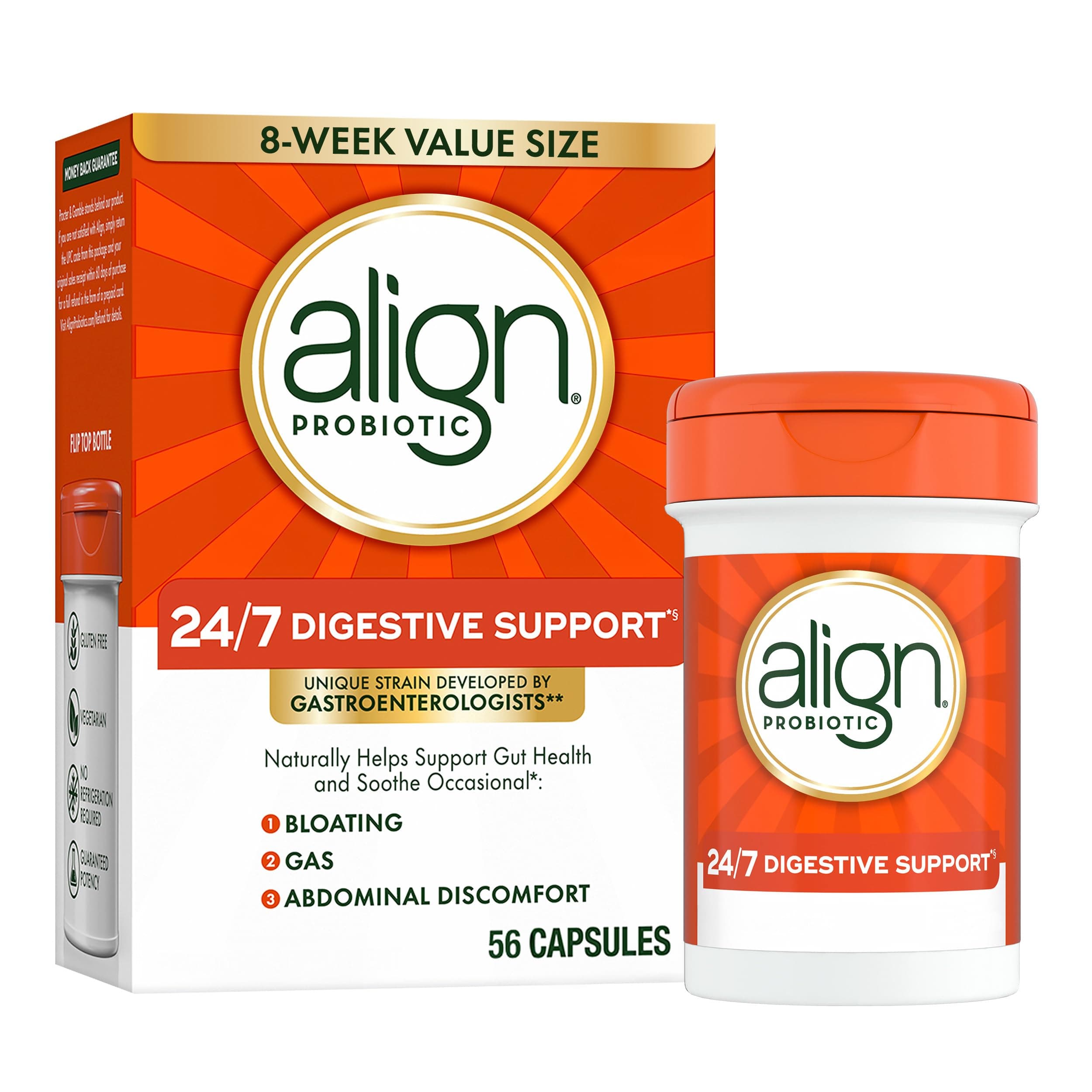Align Probiotic Supplement, 24/7 Digestive Support with Bifantis, 56 Capsules
