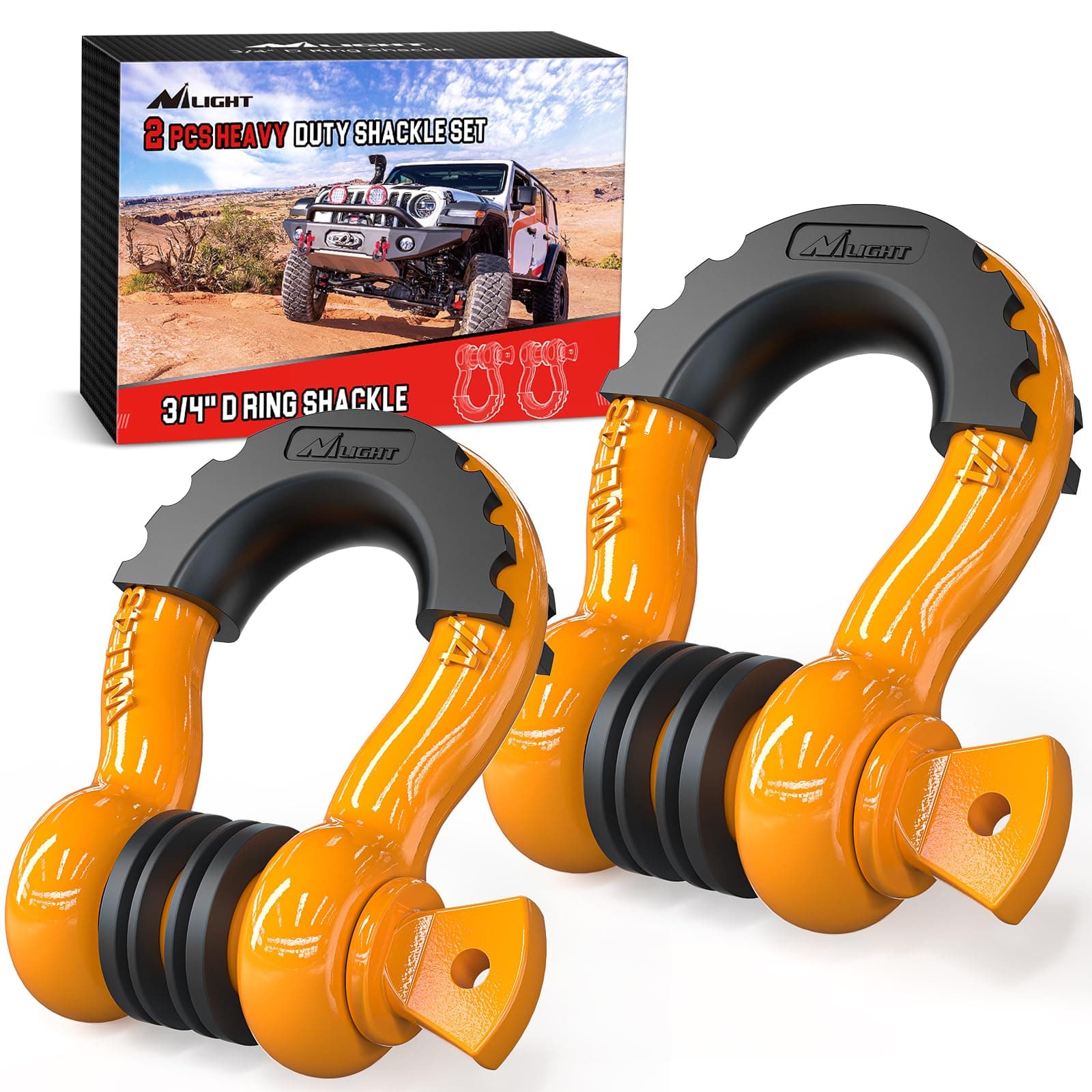 Nilight 2 Pack 3/4" D-Ring Shackle with 7/8" Screw Pin 41,887lbs Break Strength, Heavy Duty Off Road Recovery Shackle with Isolators Washers for Use with Tow Strap, Winch, Off-Road Jeep Truck Vehicle