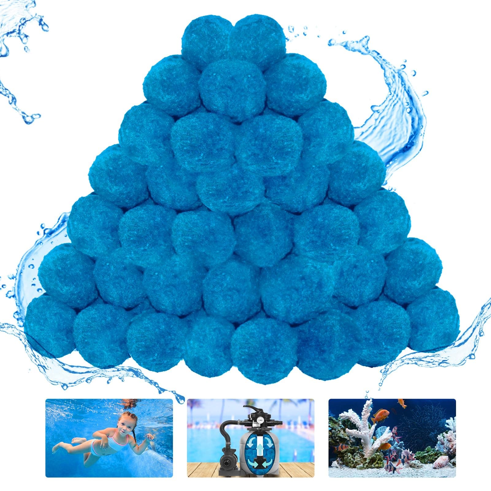 5.5 lbs Pool Filter Balls, New Upgrade Efficient Swimming Pool Filter Sand Alternative, Reusable Eco-Friendly Blue Filter Media Balls, Replace 250 lbs Filter Sand, Lasts for Several Seasons