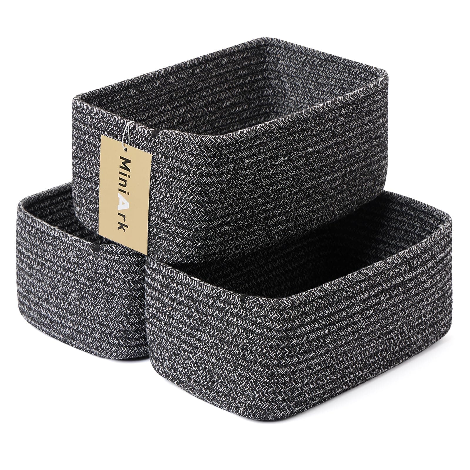 Shelf Storage Baskets for Organizing | Closet Organizer Bins | Small Baskets | Toy Basket | Cute Decorative Basket | Cube Storage Bin | Woven Rope Basket | 11.5×7.5×4.7” | 3 Packs Dark Gray