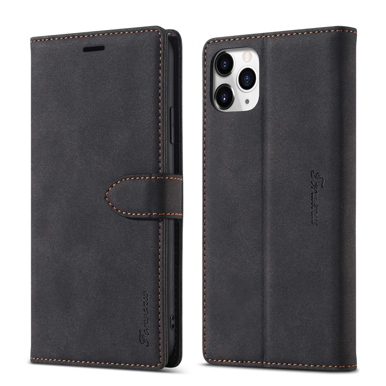 EYZUTAKCase Compatible with iPhone 12 mini 5.4 inch 2020, Vintage Wallet Folio Flip Cover Full Coverage Premium Leather Case with Magnetic Closure Kickstand Card Slots - Black