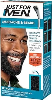 Mustache & Beard, Beard Coloring for Gray Hair with Brush, With Keratin Biotin Aloe and Coconut Oil for Healthy Facial Hair - Jet Black, M-60, Pack of 1 (Packaging May Vary)
