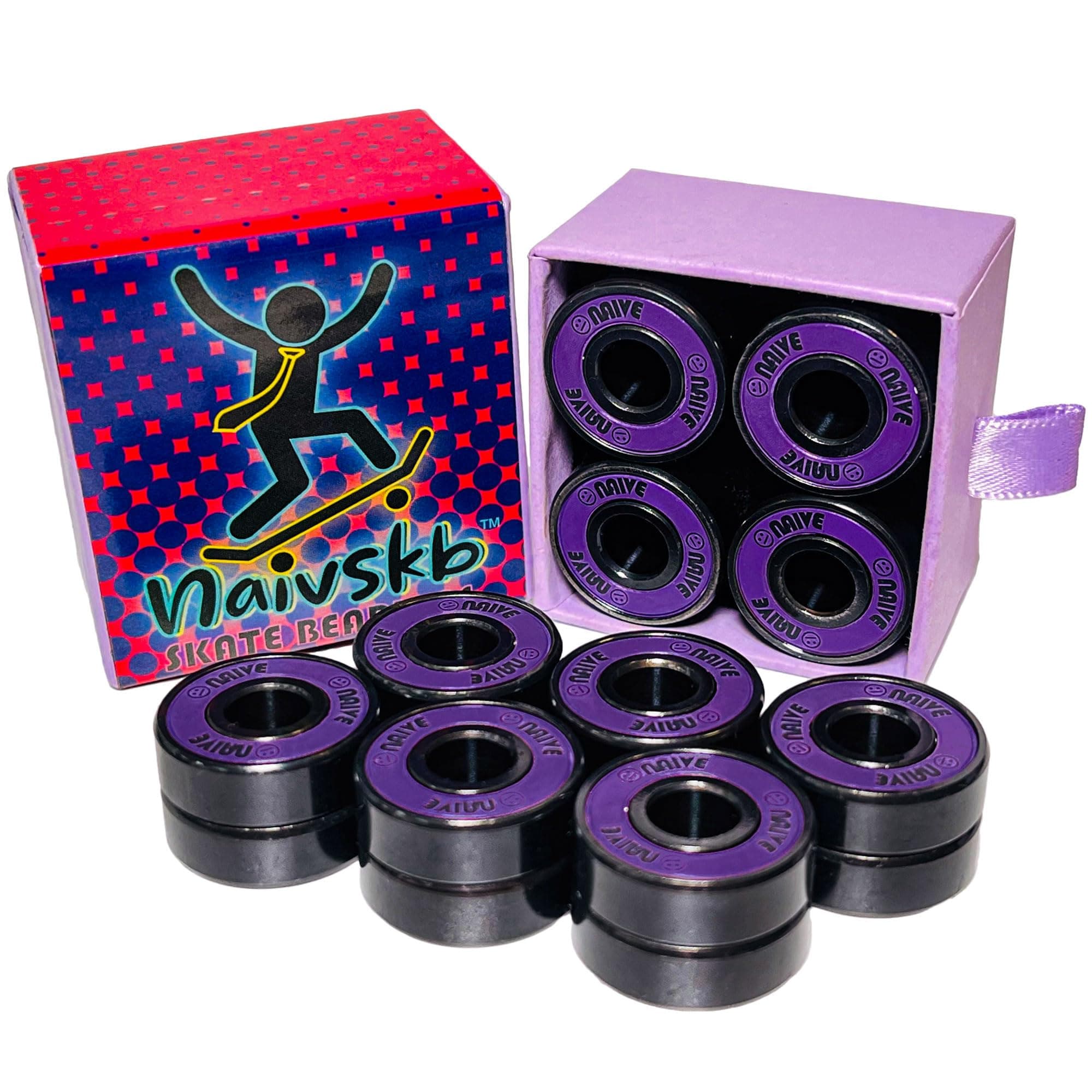 Skate Bearings 8mm 16 Pack, Precision 608 Bearings Quad Inline Skates Roller Derby Skateboard Longboard Scooter(Neon Purple)