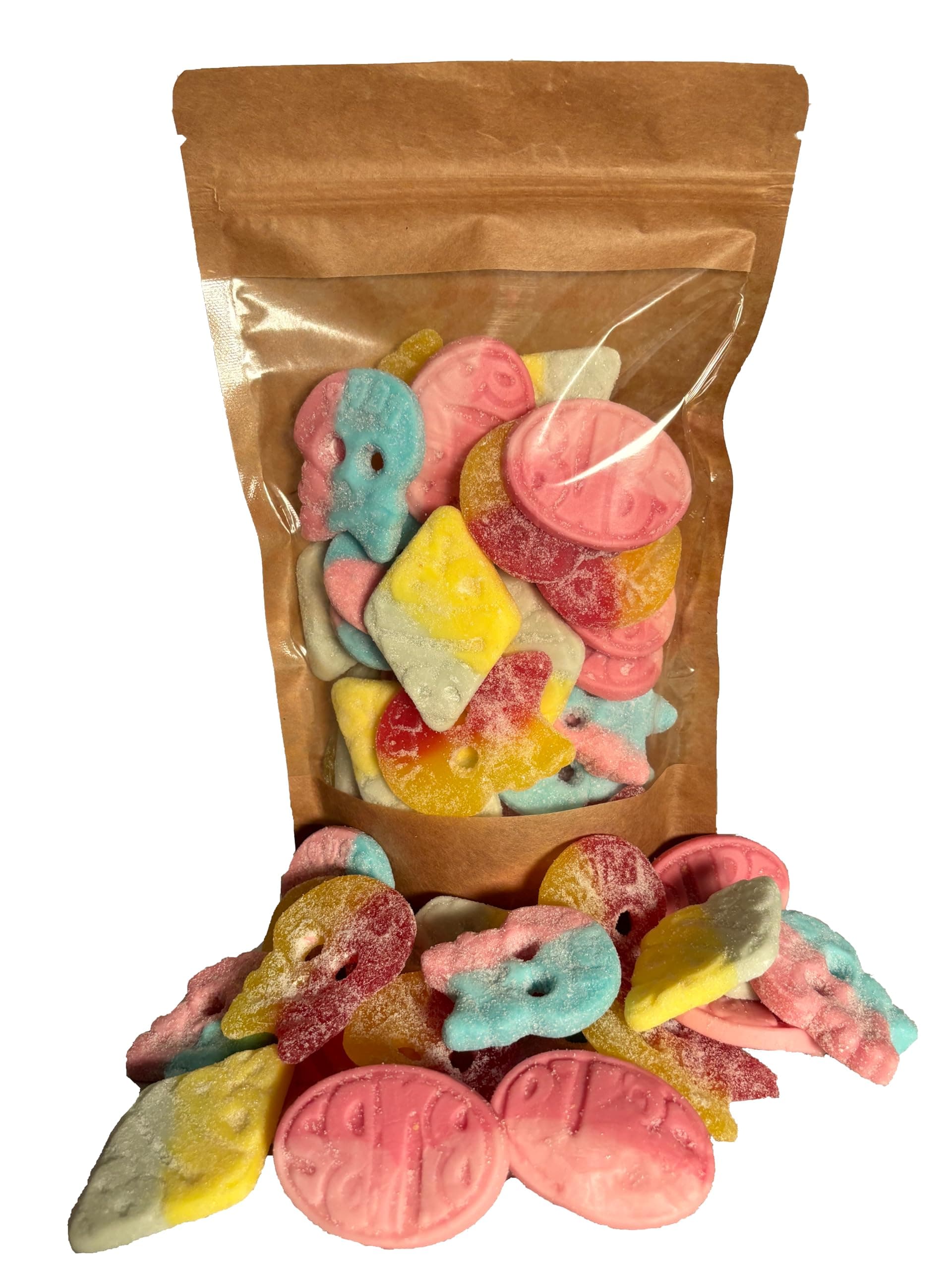 BUBS Swedish Candy, choose 1 or 0.5 Pound Assorted Sweet and Sour Mix, Vegan Foam Candy, Large Sour Skulls, Sour Foam Rhombus Tutti Frutti, Strawberry Pomegranate Ovals, Dizzy Skulls, Packed in Scandi Sweets Bag. (0.5, Pounds)