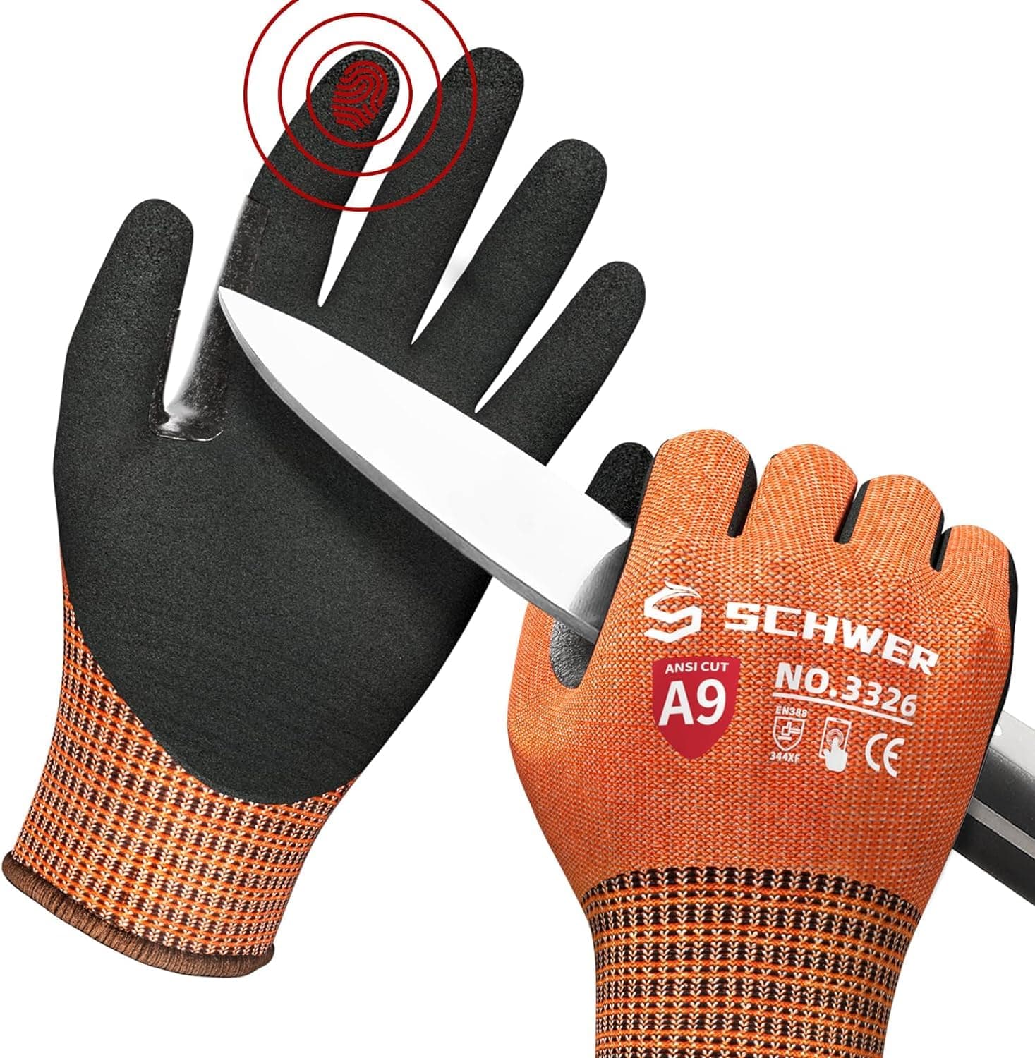 ProGuard Highest Level Cut Resistant Work Gloves PR3326 for Extreme Protection,ANSI A9 Cut Gloves with Reinforced Thumb, Non Slip, Breathable, Durable, Touch-screen, PFAS Free, Orange 1 Pair(L)