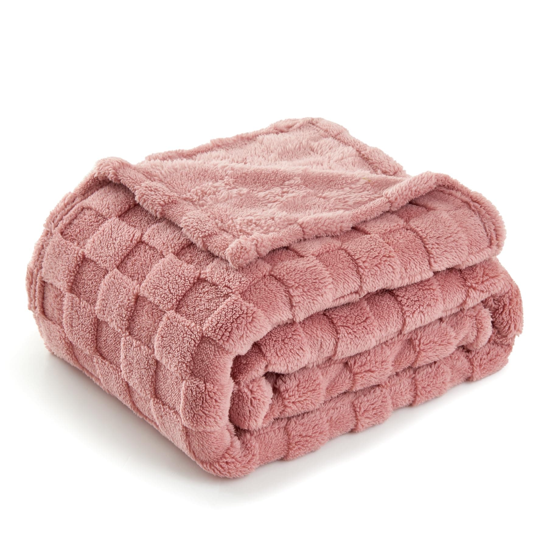 BEDELITE Super Soft Throw Blanket for Couch and Bed, Lightweight Cozy Fluffy Decorative 3D Checkered Blanket, Warm and Fuzzy Fleece Blanket for Camping, Travel(Dusty Pink, 60"x80")