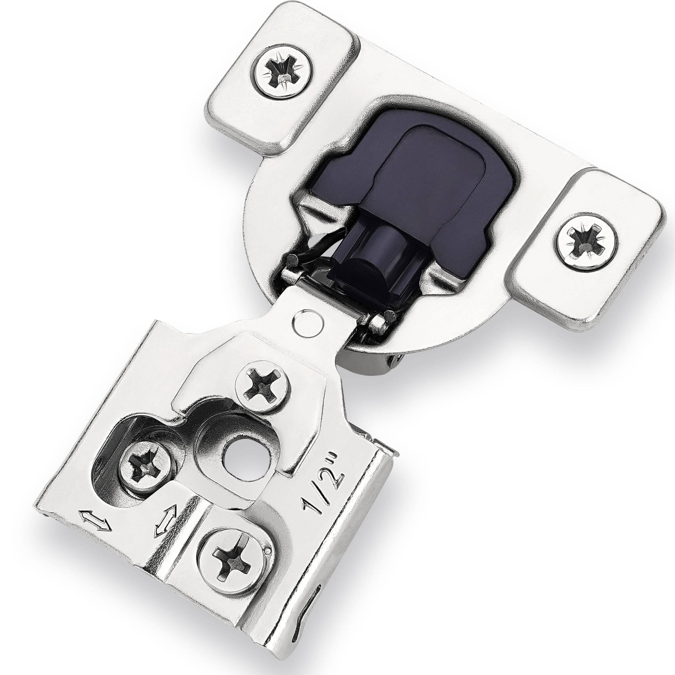 DECOBASICS Face Frame Cabinet Cupboard Door Hinges (50-Pack), ½ Inch Overlay. Quiet Soft Close Technology with Built-in Dampers. 3-Way Adjustability for Easy Installation. Heavy Duty Steel.