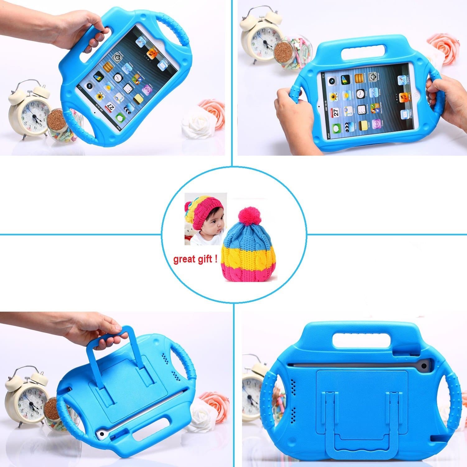 Kid's Light Weight EVA Drop-Proof iPad Protective Case with Handles (for iPad Mini) [Previous Generation] + Universal Stylus Pen with fashion hat gift for children, Great Gift ! (Bluey)