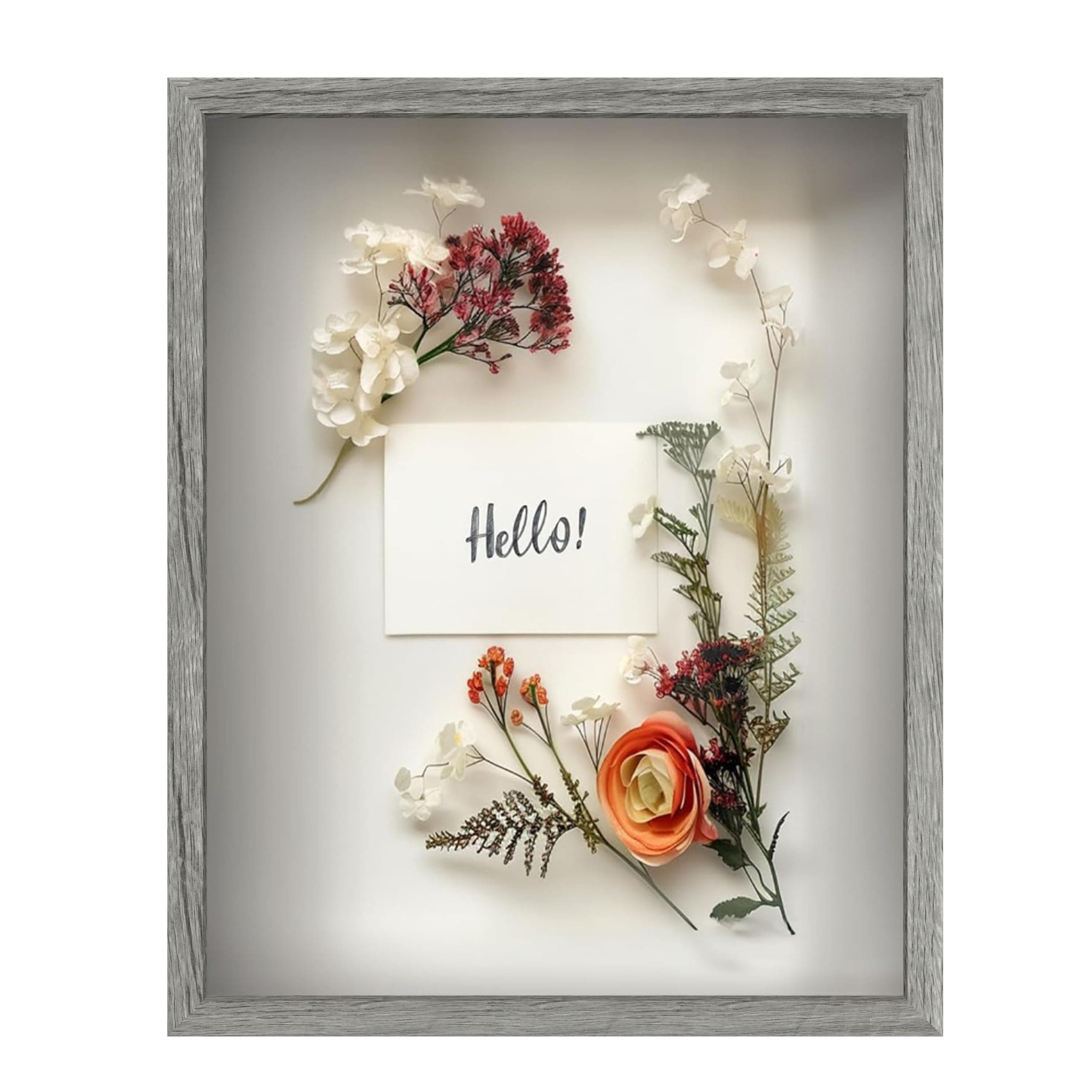 FrameWorks 16x20 Driftwood Wooden Shadow Box Frame – Soft Felt Back, Tempered Glass, and Included Elegant White Ball Push Pins