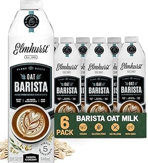 Elmhurst 1925 Oat Milk Barista Edition – 32oz (6-Pack) Plant-Based, Vegan, Dairy-Free, Kosher, Gluten-Free, Non-GMO, Froths for Lattes & Iced Coffee, 20g Whole Grains per Serving, Simple Ingredients