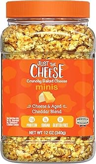 Just the Cheese Minis – Cheese & Aged Cheddar Blend Crisps, 12 oz Jar, Delicious Low-Carb Lifestyle Protein Chips, High-Protein, Gluten-Free Crisps, Keto-Friendly, Zero Sugar, Perfect Snack for Adults