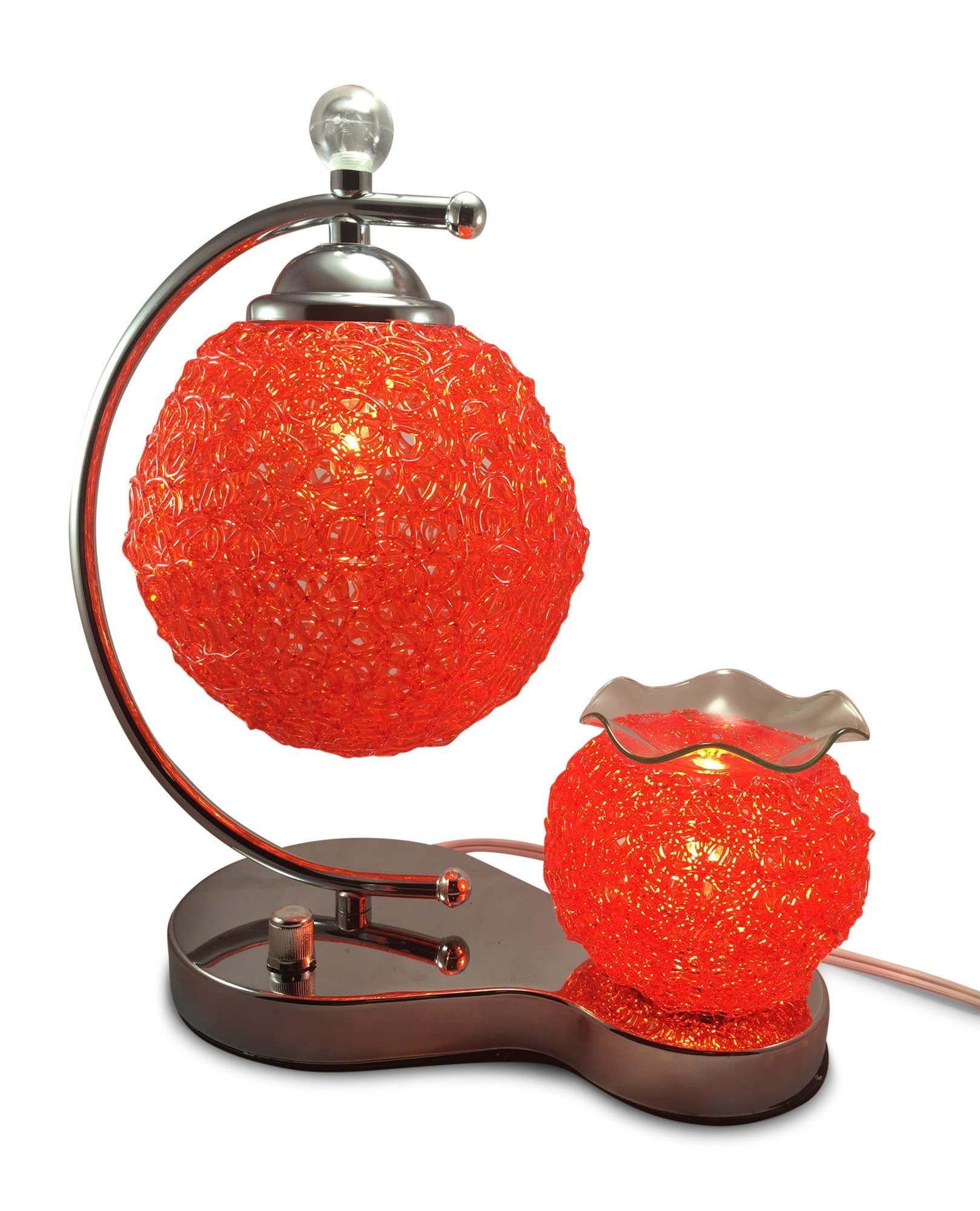 Red 1950's Style Spaghetti Lamp, Electric Dimmer-Controlled, Second Lamp with Fragrance Dish, with Free Replacement Halogen Bulb